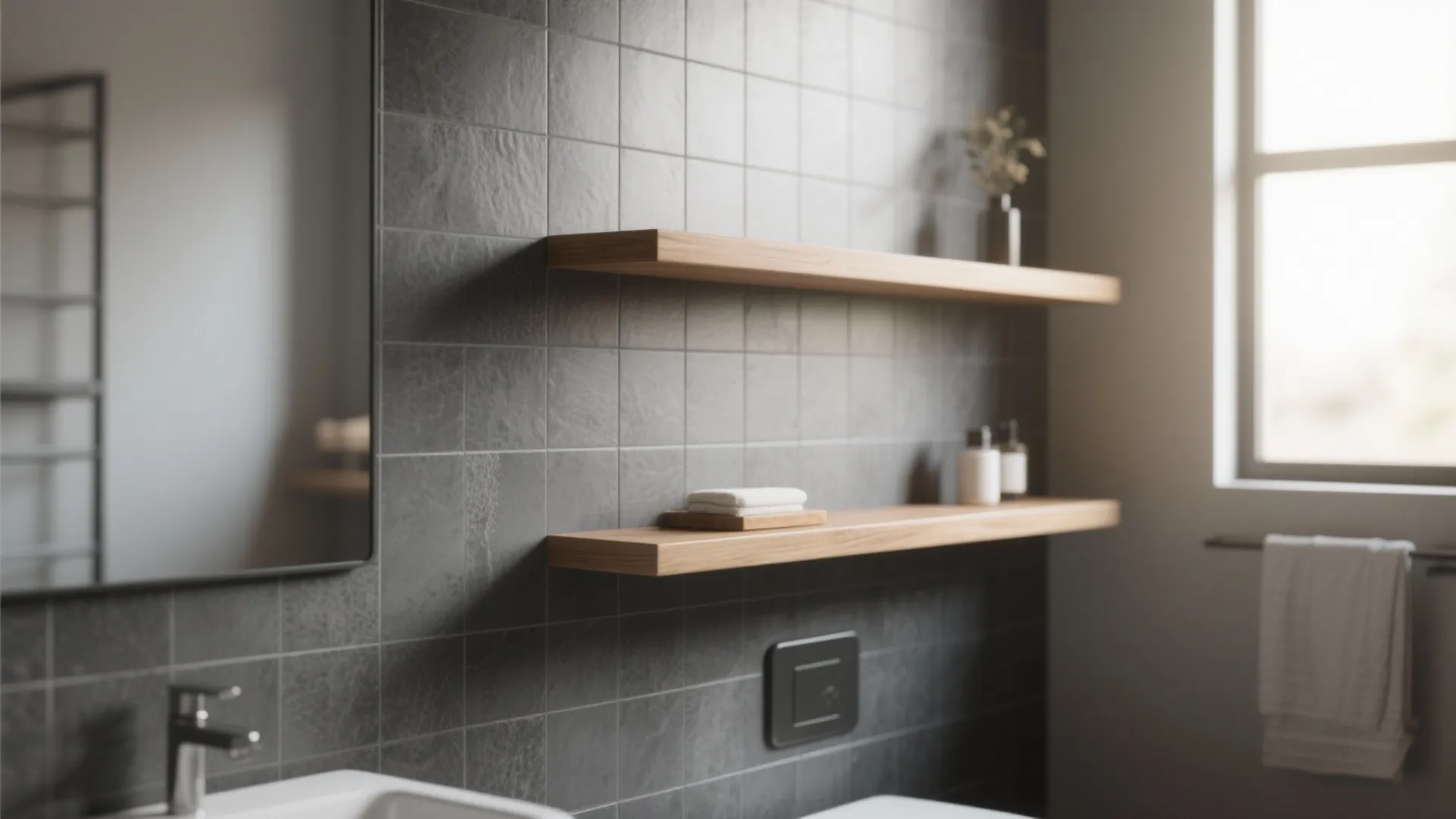 Tip 1: Mix Gray Tiles with Warm Wood