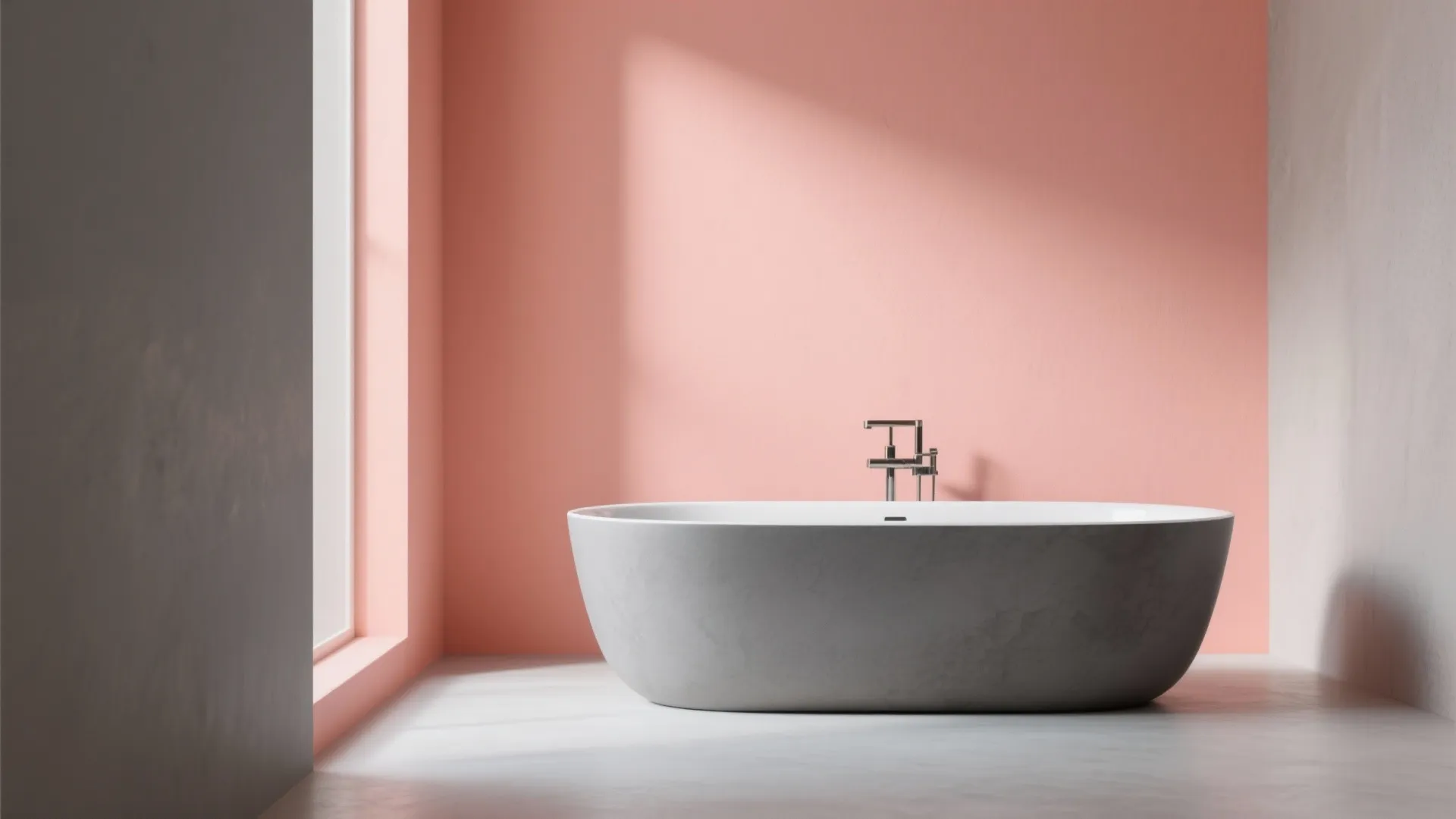 7. Gray Bathtub with Peach Accent Wall