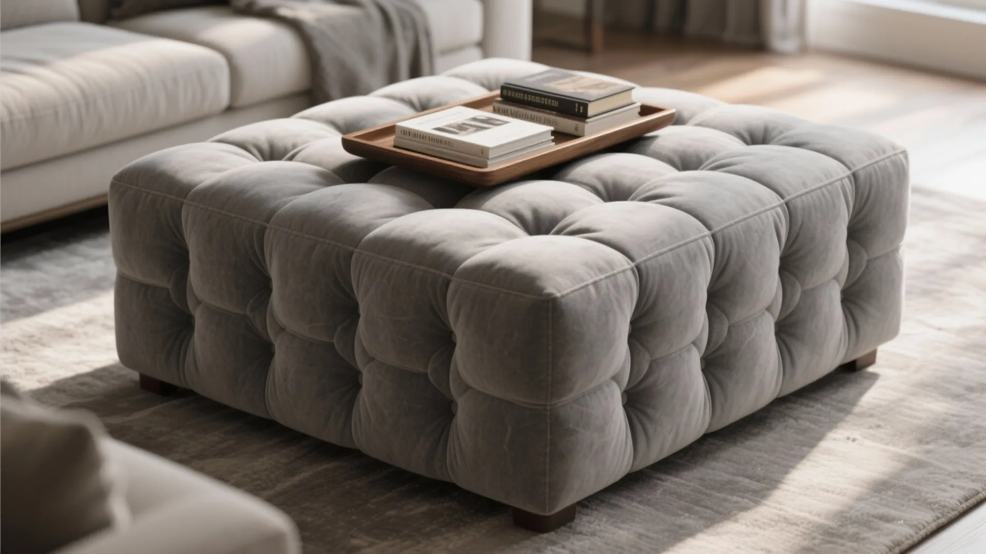 Gray Tufted Ottomans