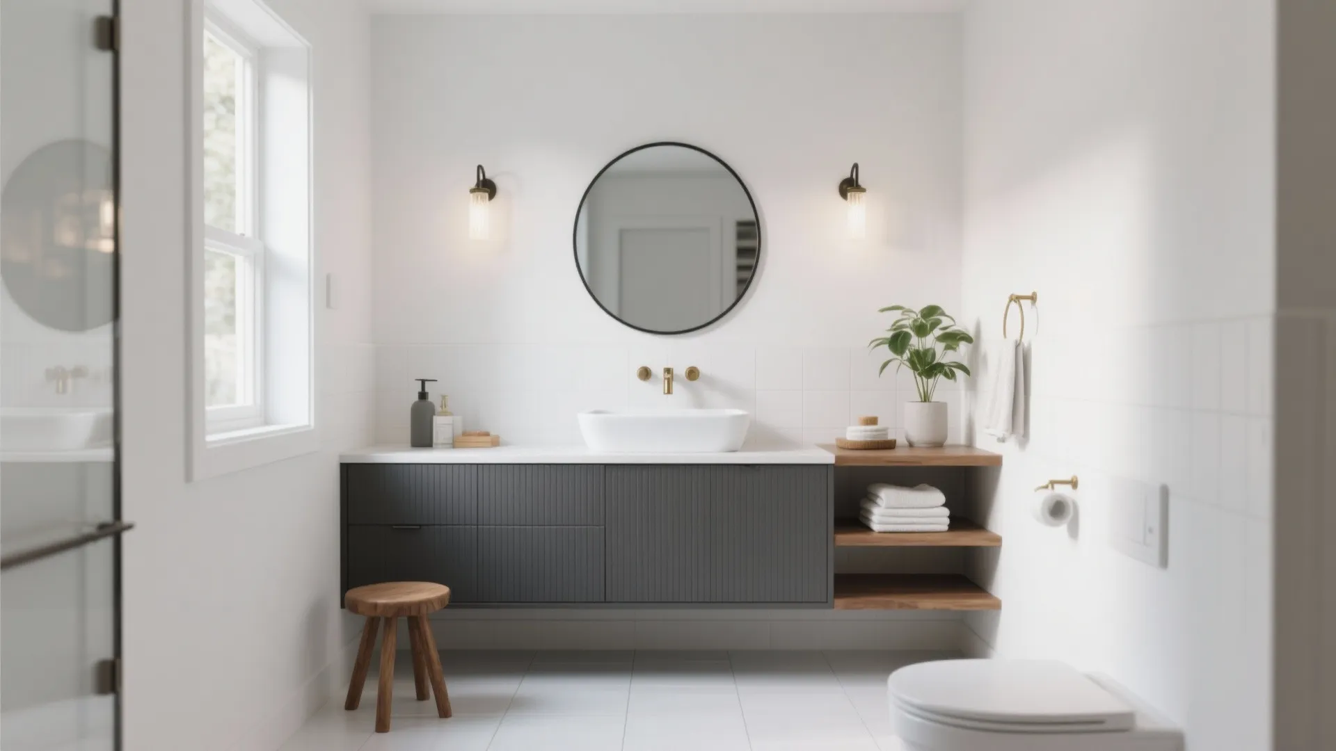 5 White Bathroom Ideas with Gray Vanity