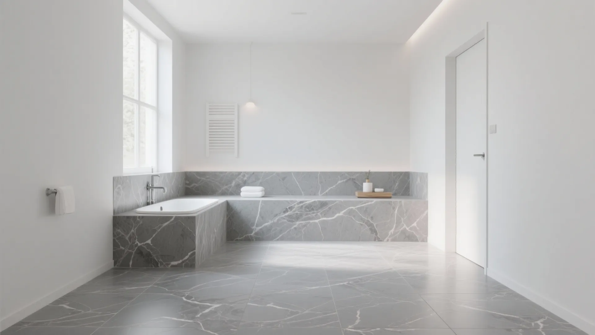 8. Gray Veined Porcelain and White Walls