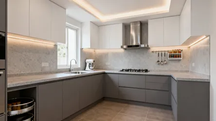 5 Indian L-Shaped Kitchen Ideas in Gray & White