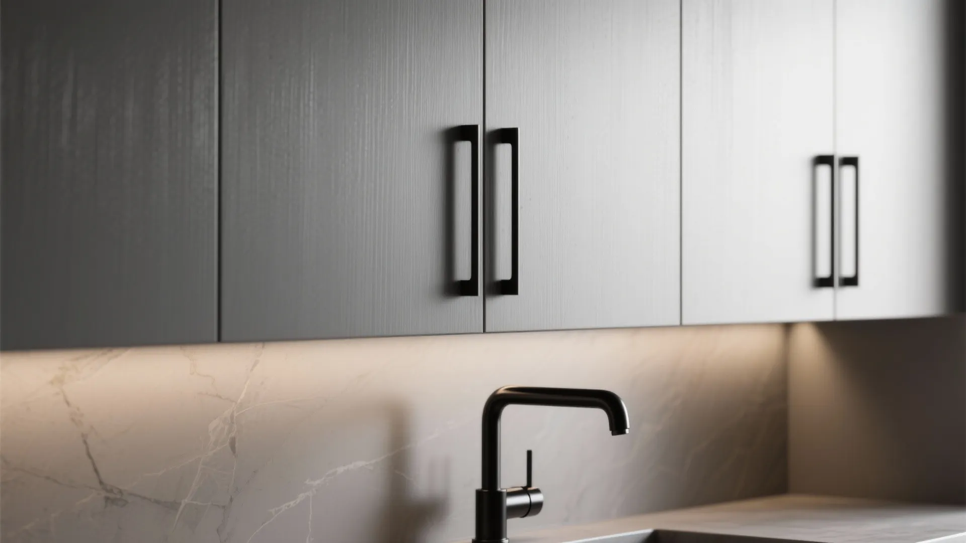 3. Gray Cabinets with Black Hardware for Subtle Elegance