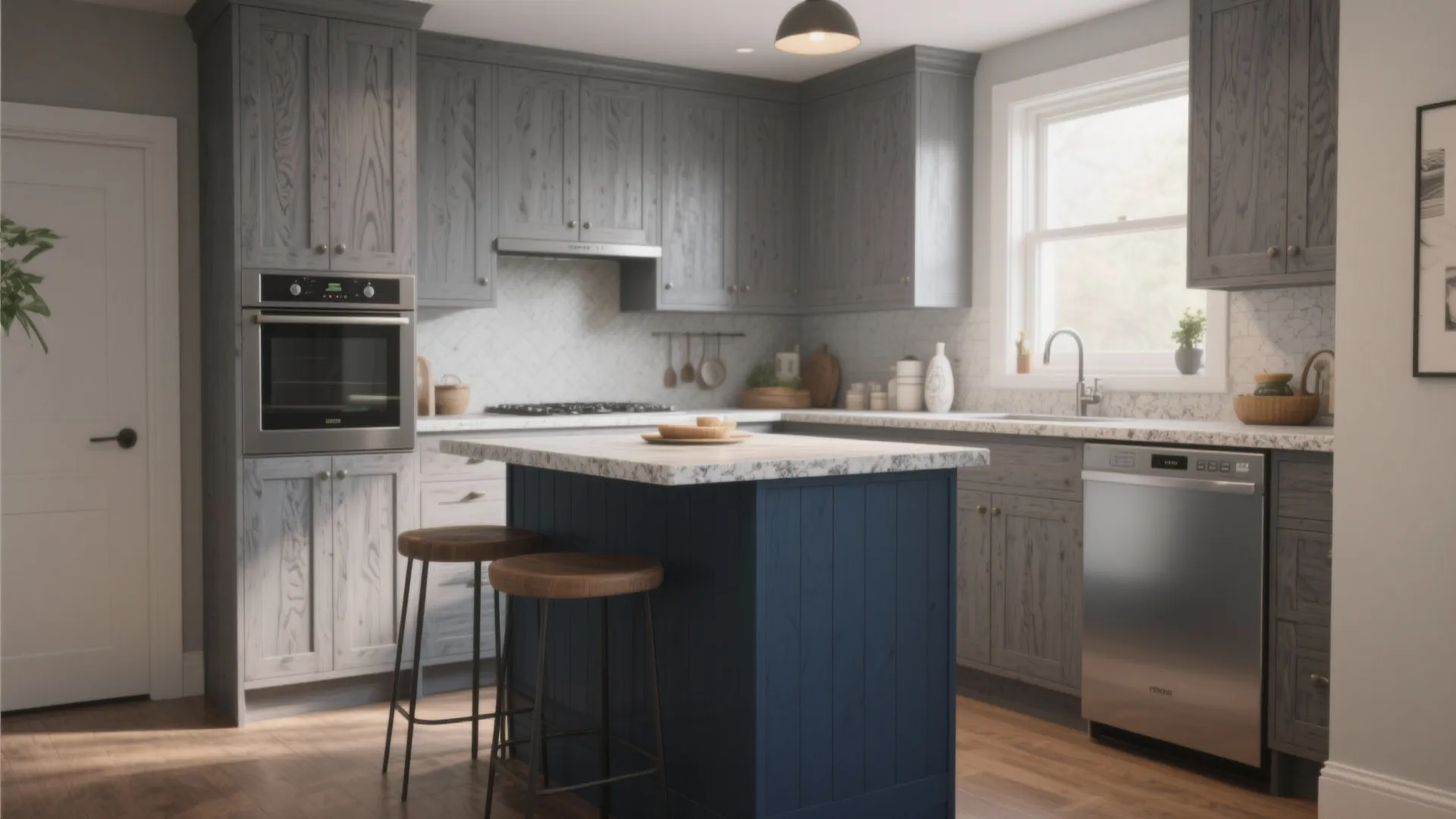 3. Gray wood with contrasting island