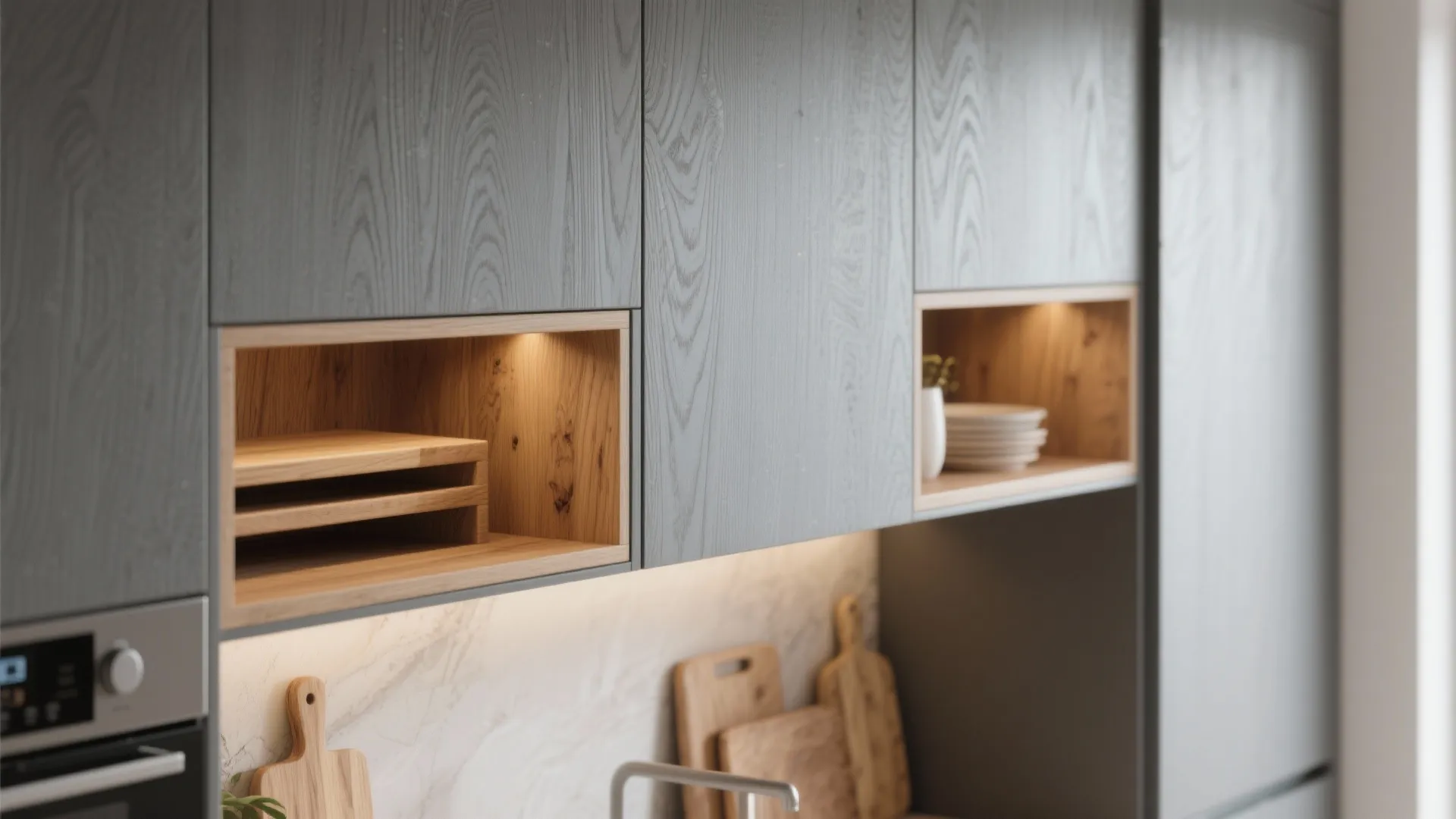 5. Gray wood with natural wood accents