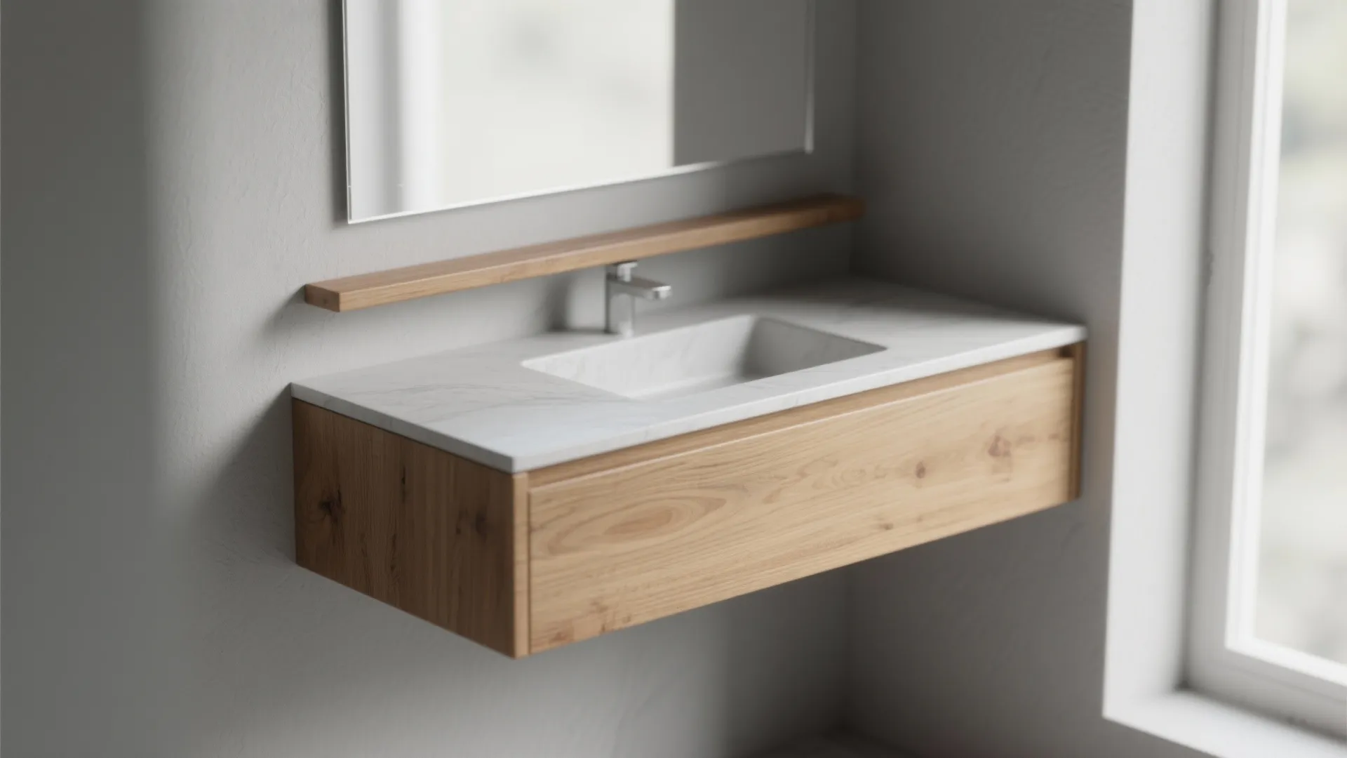 1. Light gray with warm wood accents