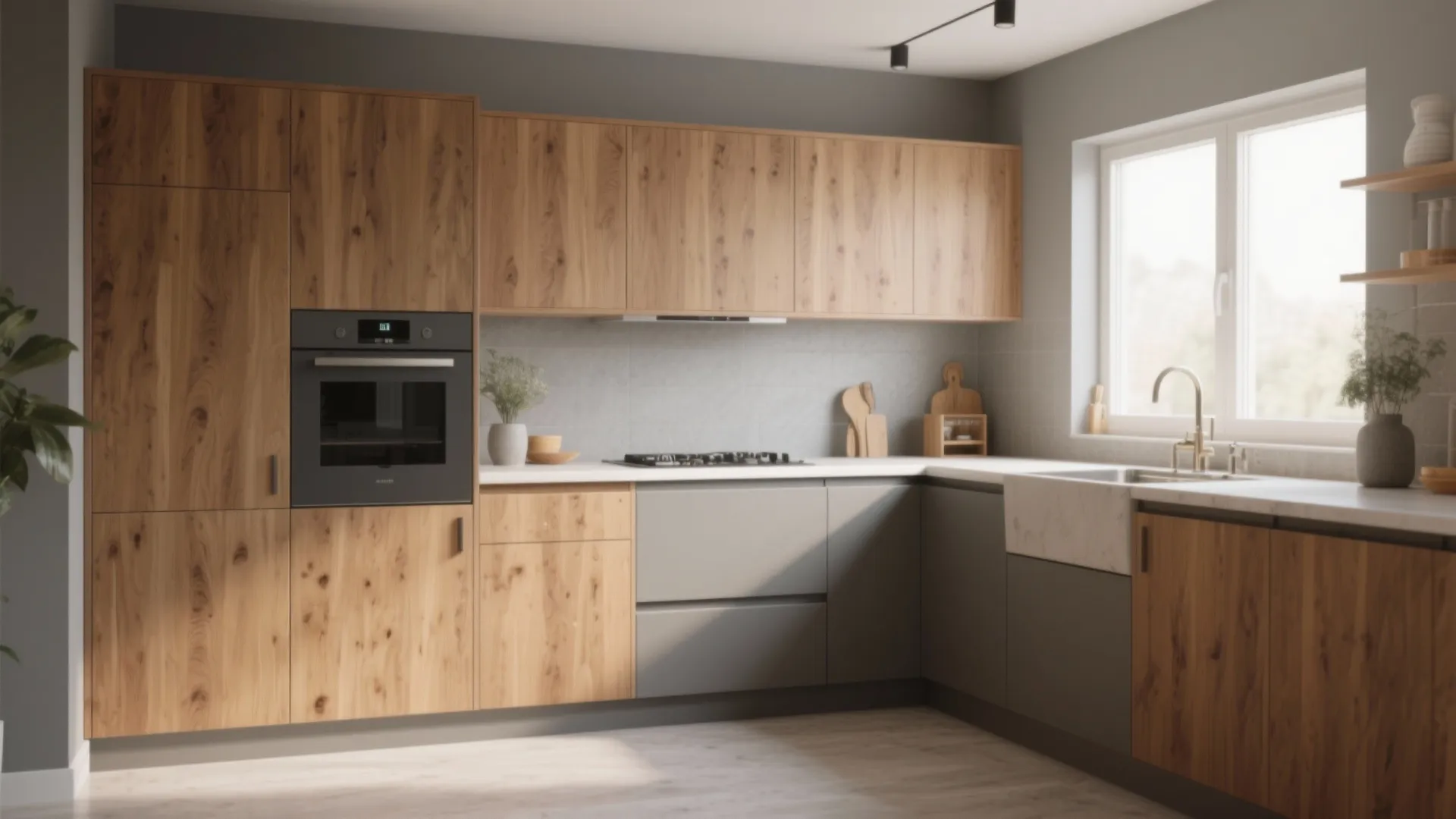 Gray and Wood Contrast Kitchen