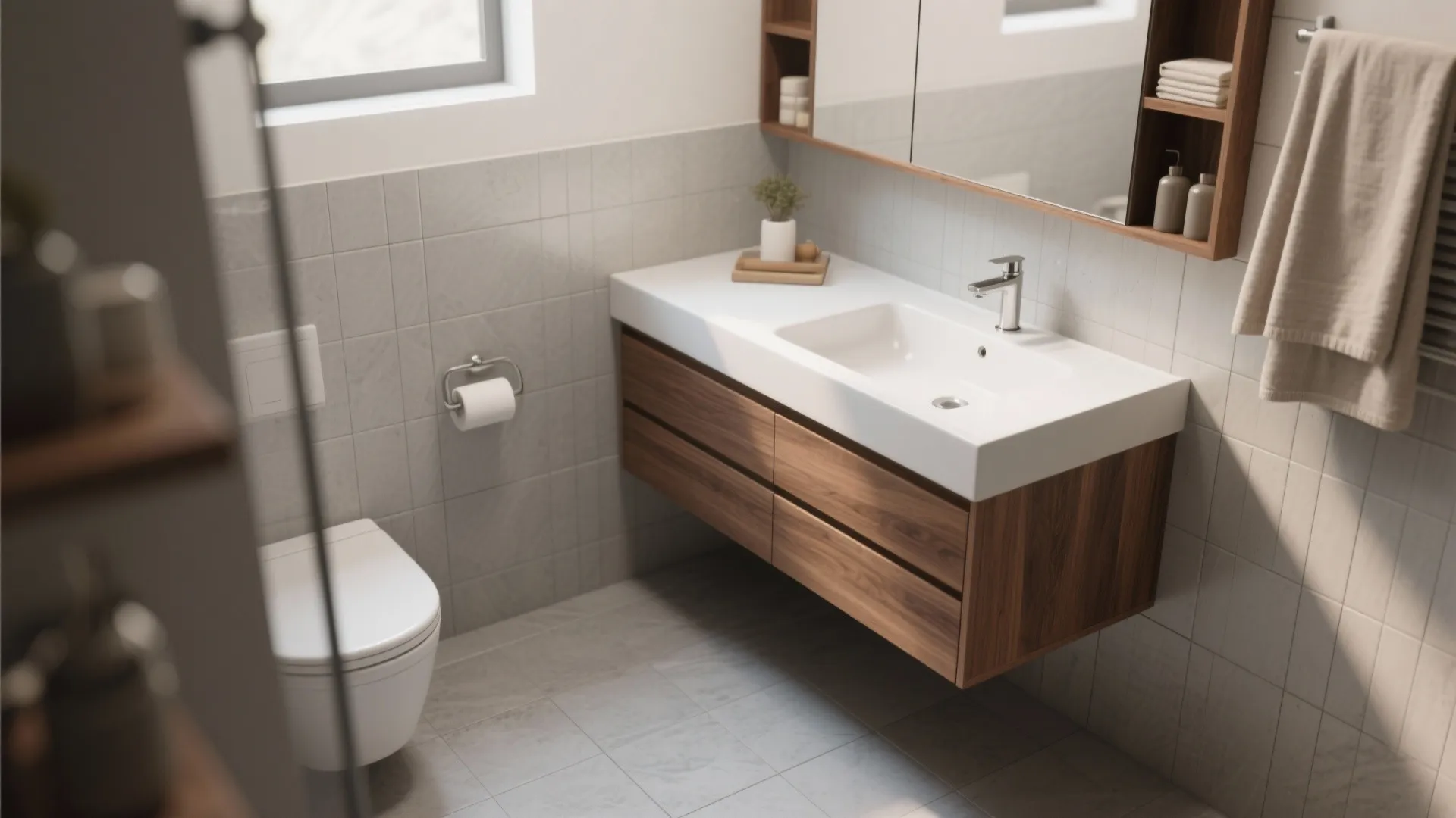 1. Layered Grays with Warm Wood Accents