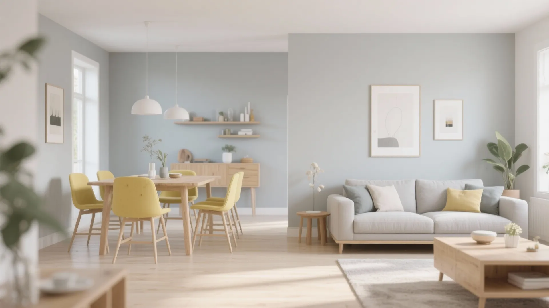 4. Light Gray & Pastel Yellow Pop