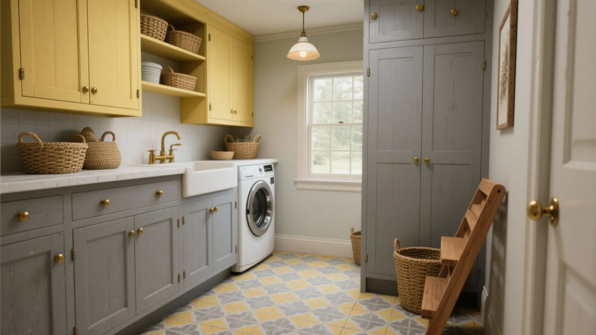 5 Antique Gray and Yellow Laundry Room Ideas: Practical, vintage-modern ways I use antique gray and sunny yellow to make small laundry rooms feel bright and organized