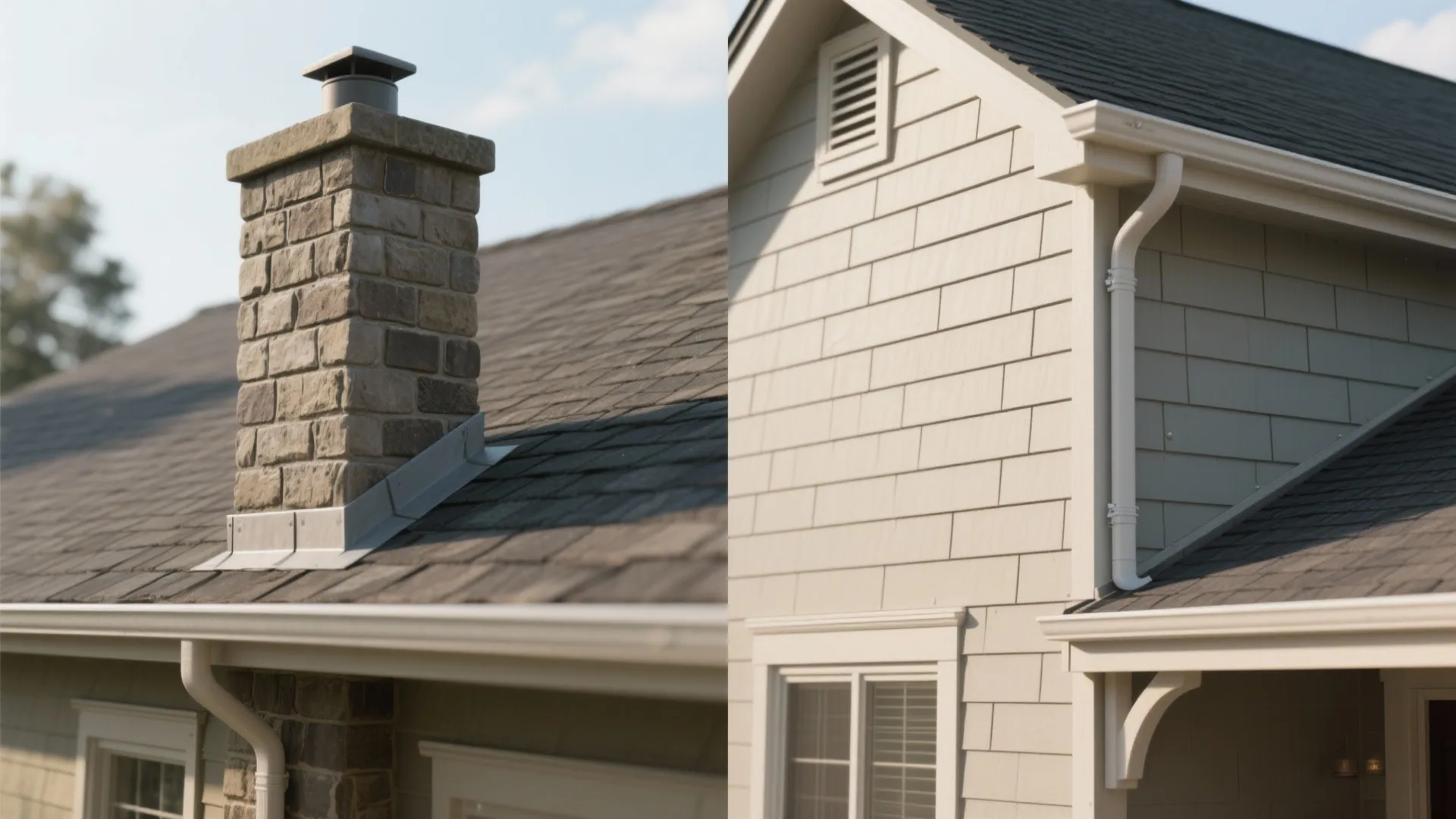 Before-and-after comparison of masonry parapet replaced with lightweight GRC or fiber-cement panels.