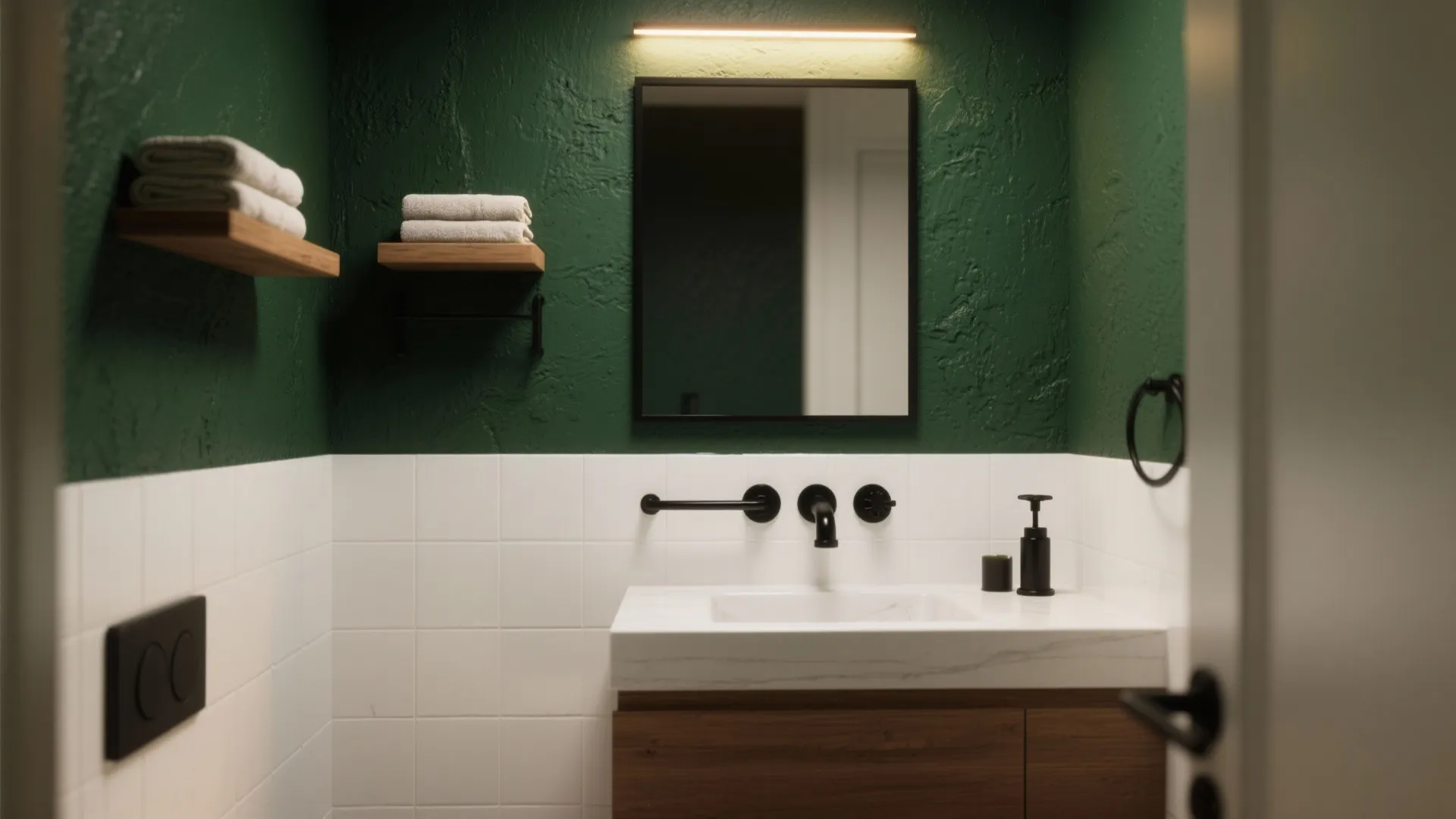 1. Green Accent Wall with Black Fixtures
