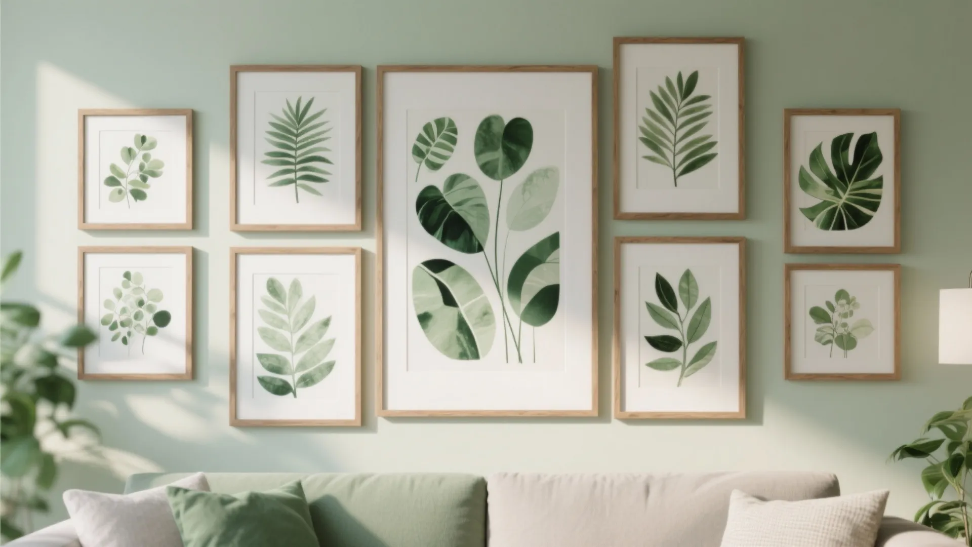 6. Green-Toned Artwork Gallery Wall