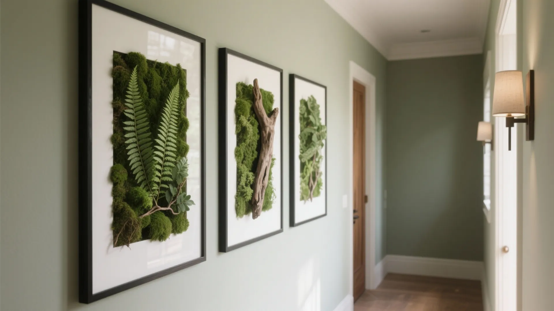 Framed “green art” with preserved moss and ferns