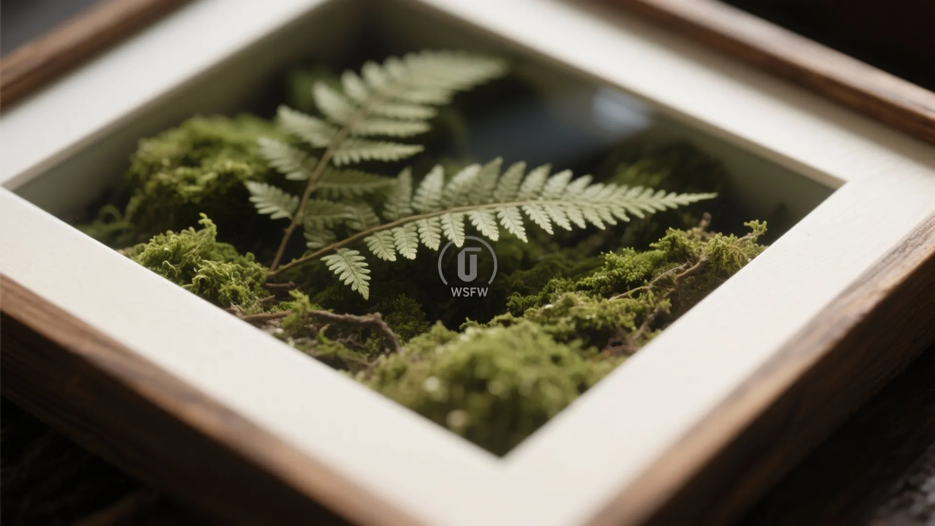 Framed “green art” with preserved moss and ferns