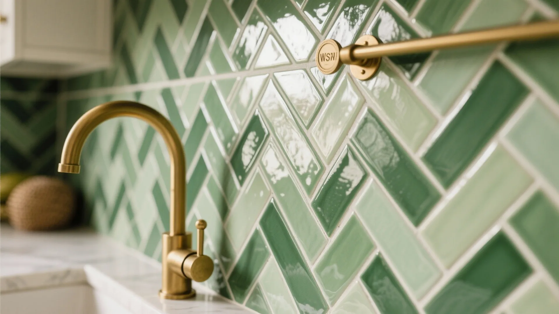 2. Mixed Green Backsplash Tiles
