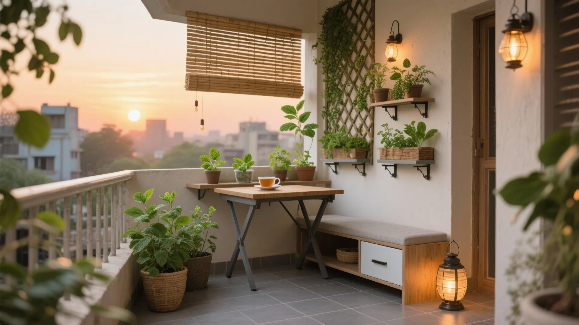 4) Balcony as a green utility: herbs, seating, and shade