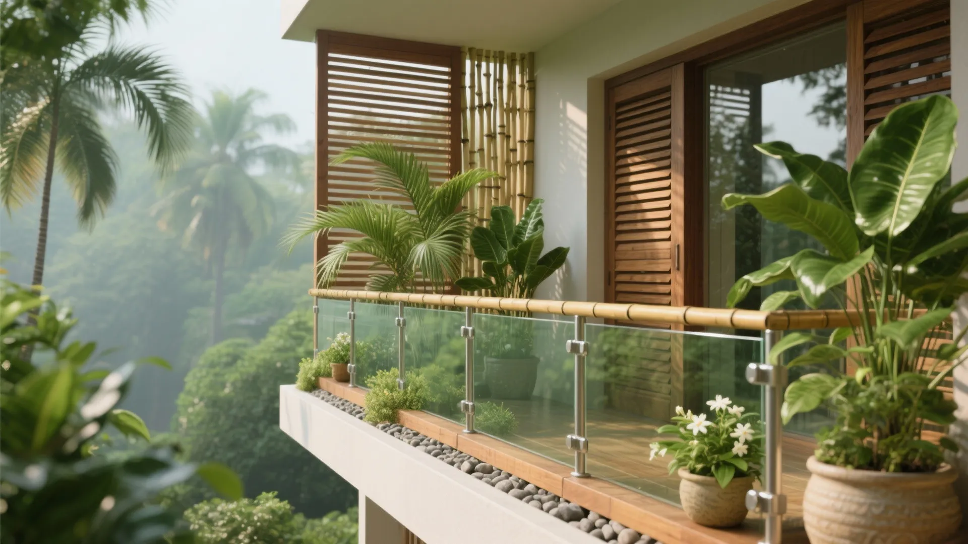 Green Balcony: Glass With Planters, Screens, and Shading