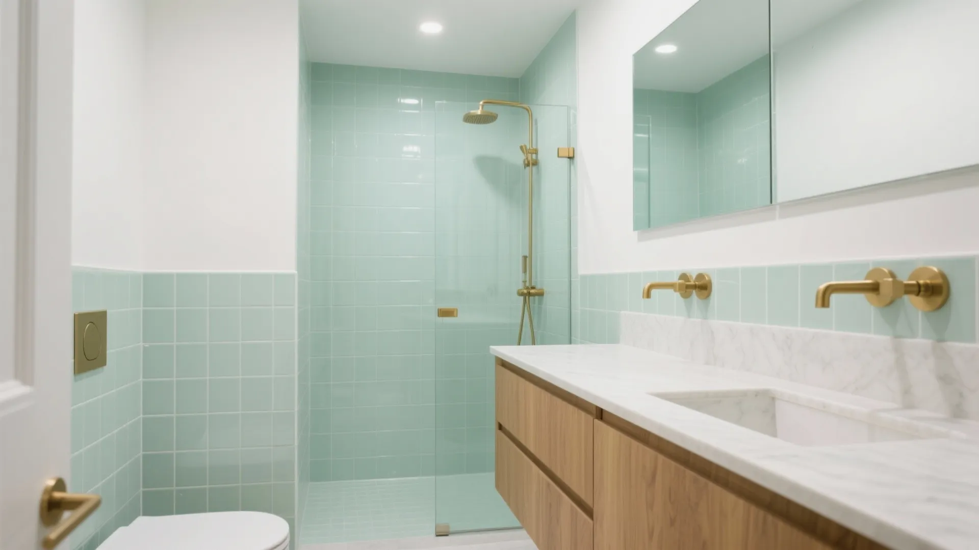 5 Ideas for Light Green Bathroom Tiles: Real small-bathroom makeovers: mint, seafoam, and sage tile moves I trust