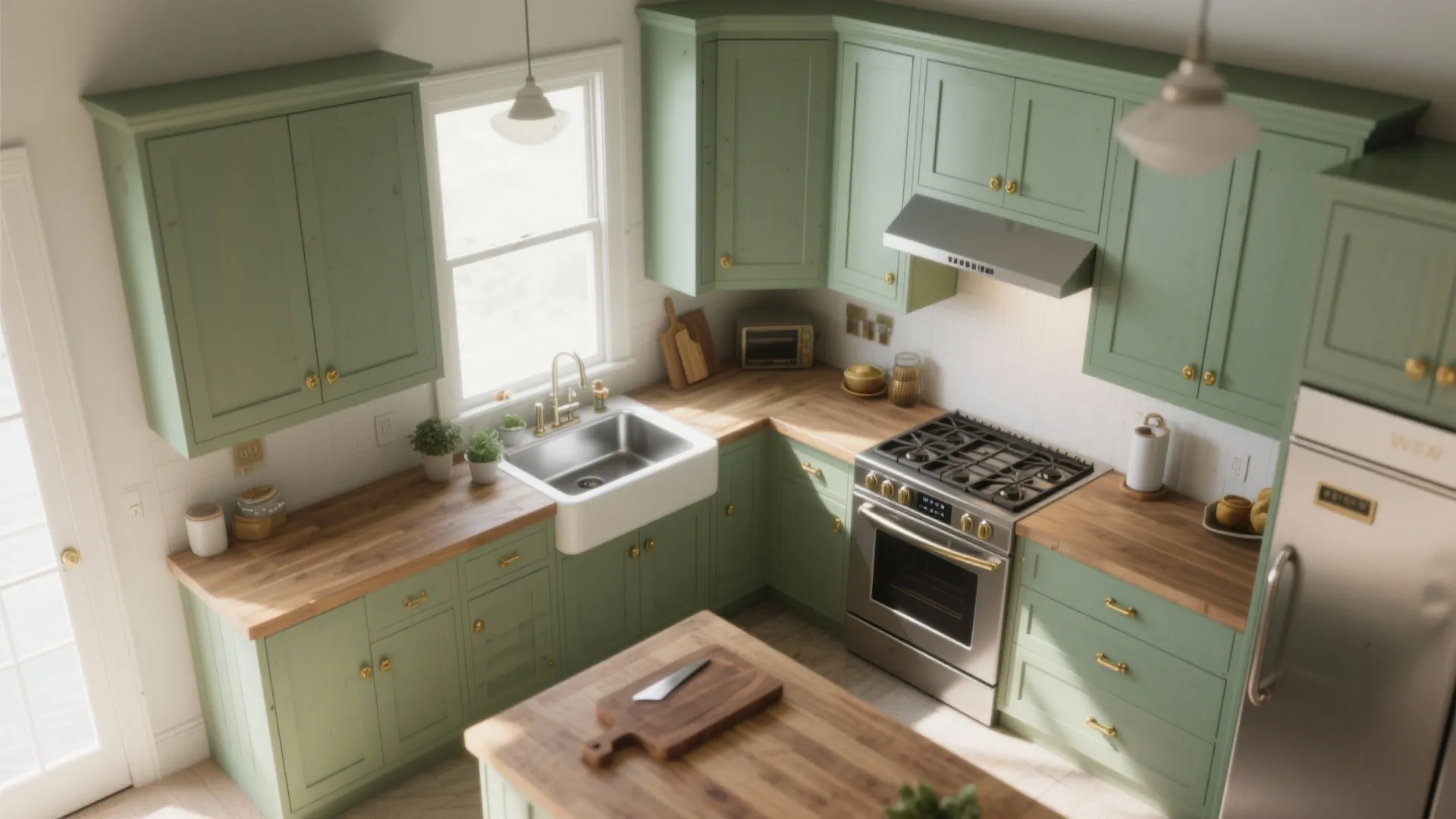 3. Paint kitchen cabinets in muted green for character