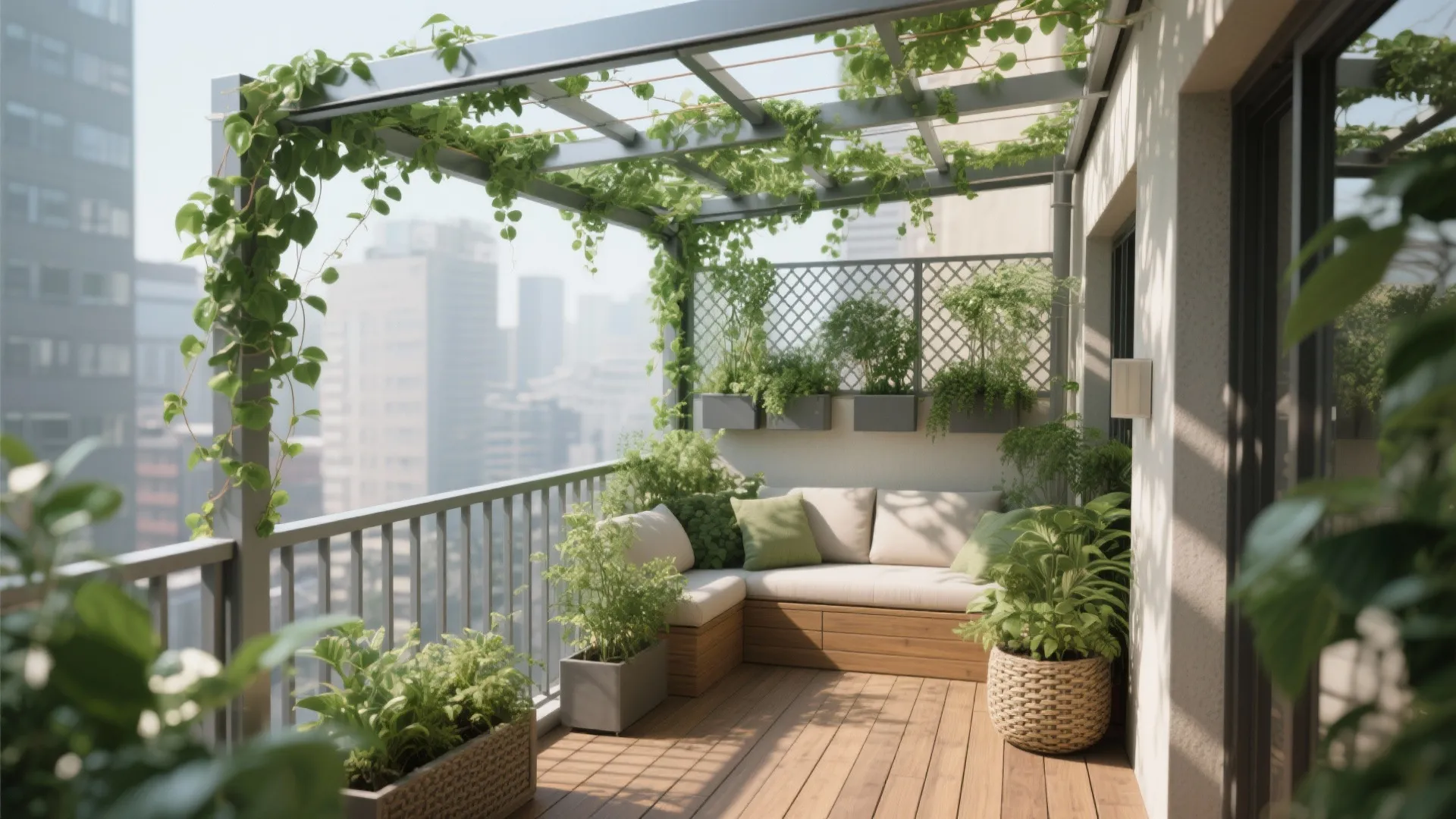 4) Green Screen Canopy: Vines, Planters, and a Light Lattice