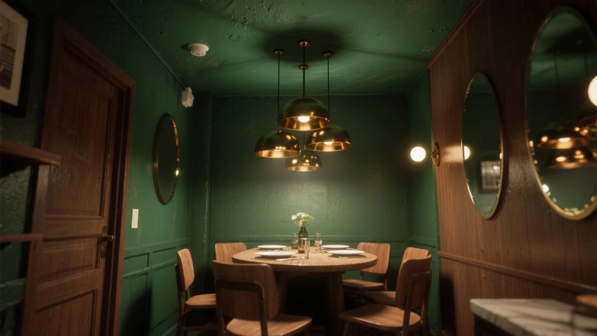 3. Dark Green Ceiling for a Cocooned Feel