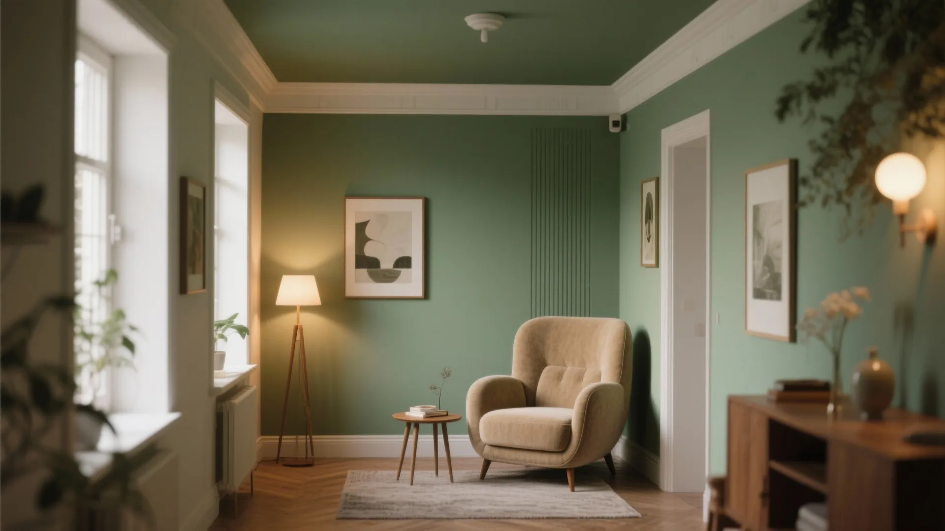 8. Painted Green Ceiling for a Cocoon Effect