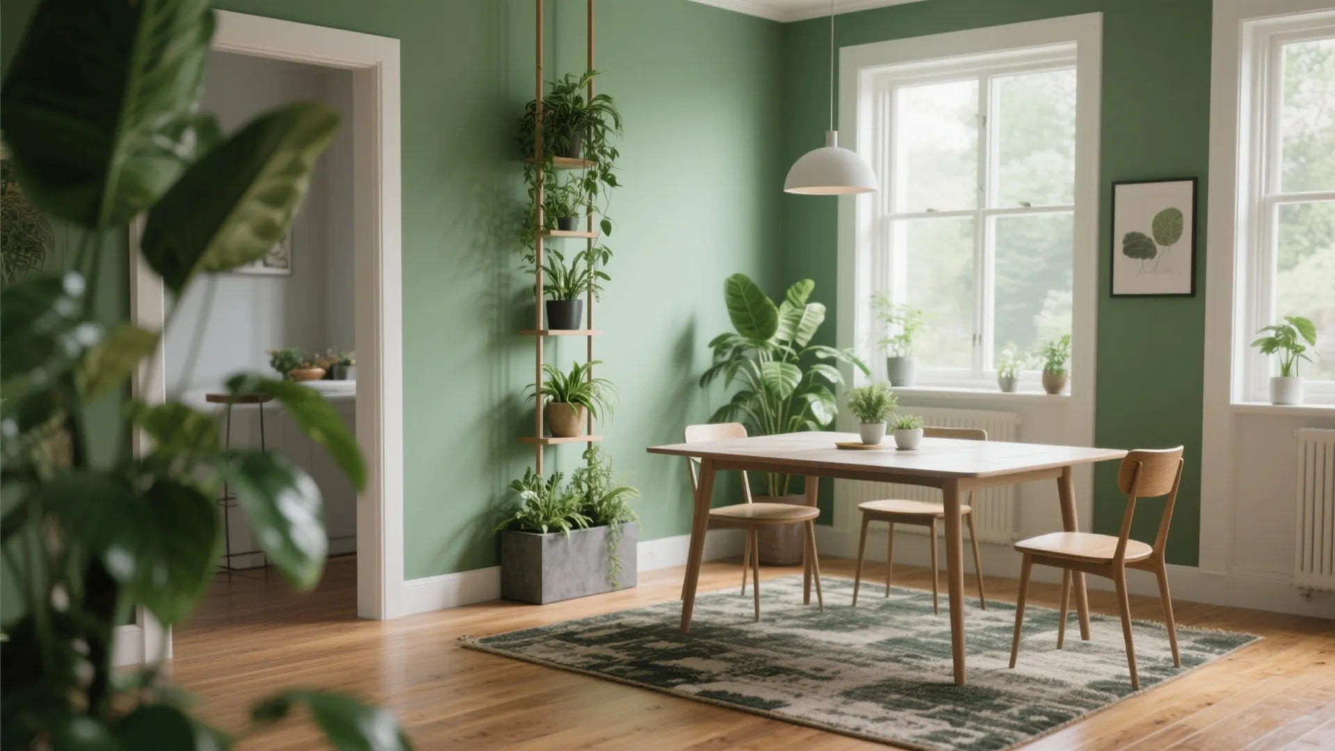 1. Green Corner: Vertical Plants and Narrow Planters