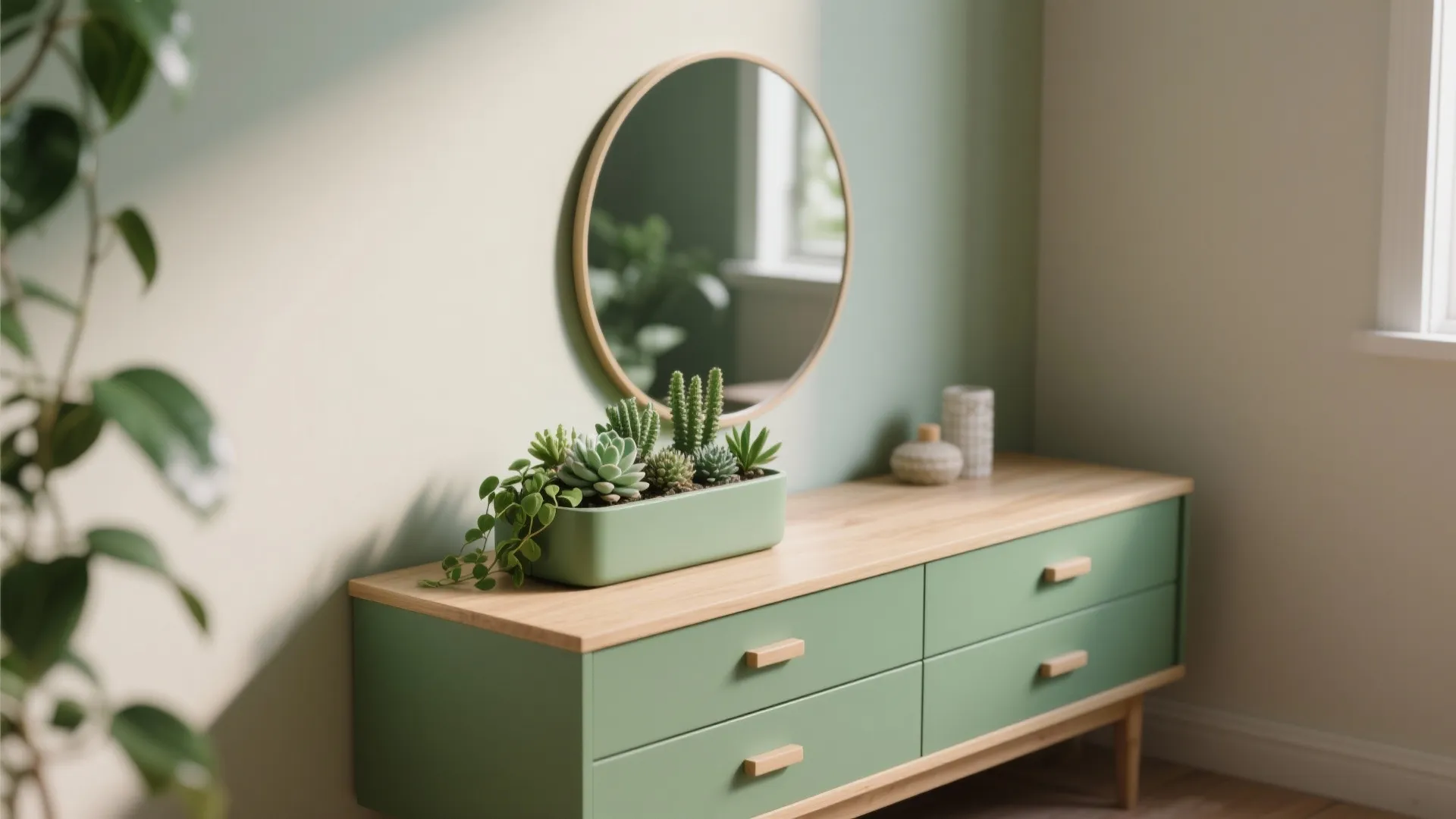 Green corner: low plants and a mirror