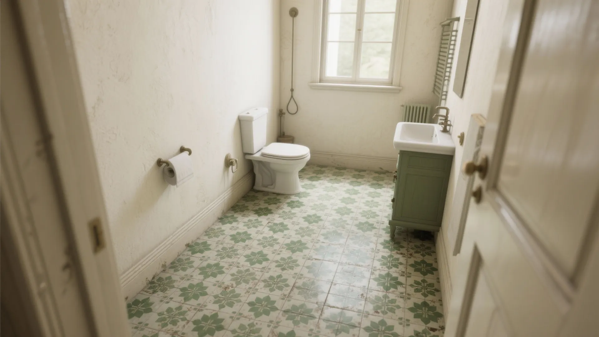 4. Green floor tiles with neutral walls