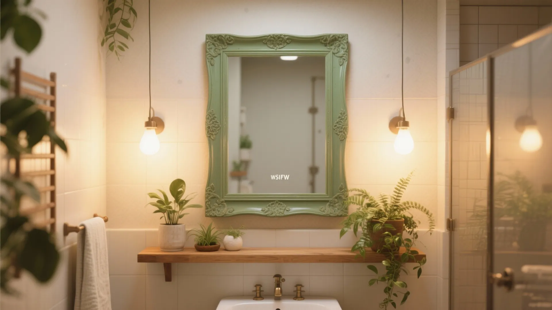 7. Green-Framed Mirrors