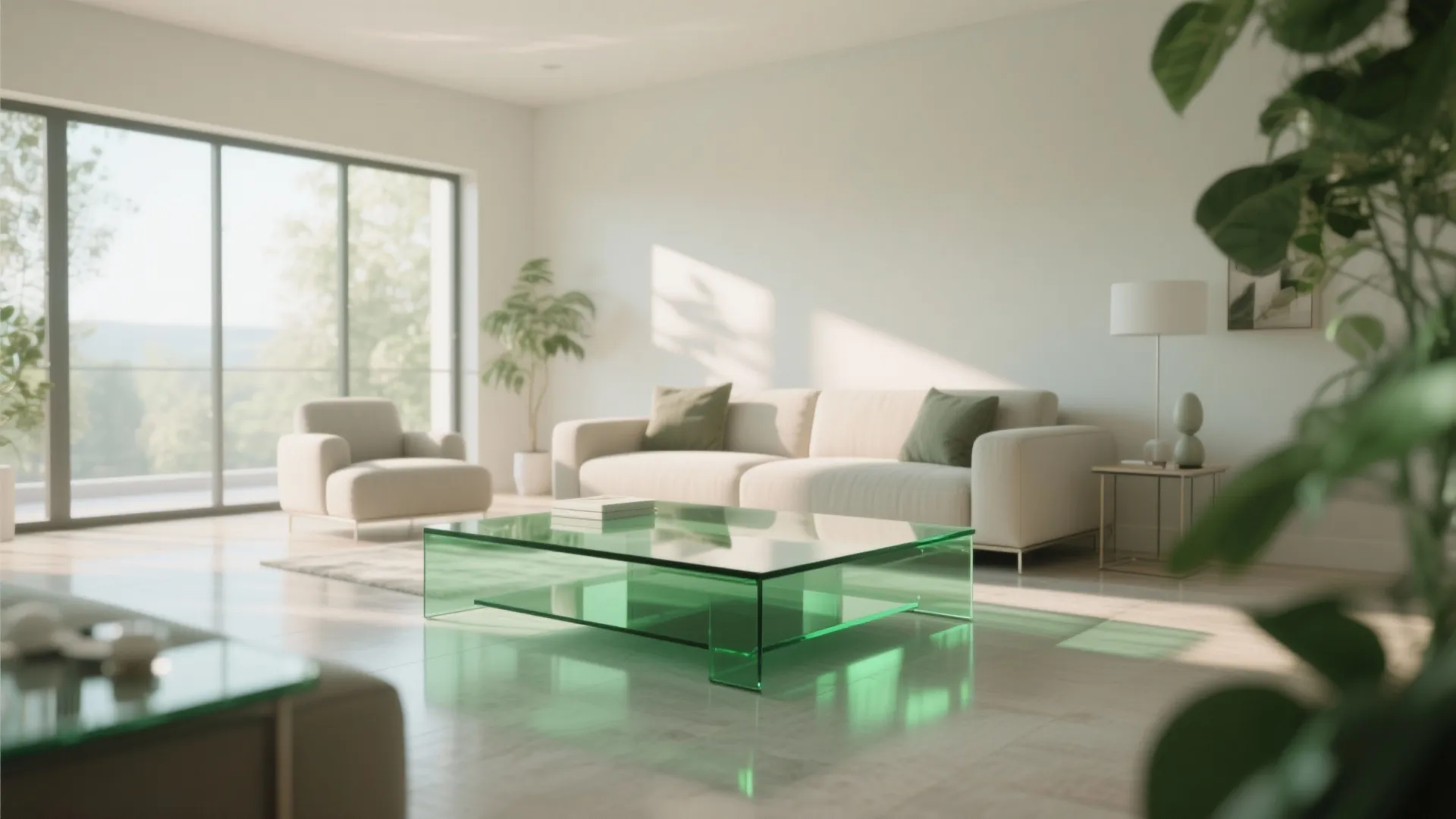6. Green-Tinted Glass Coffee Table