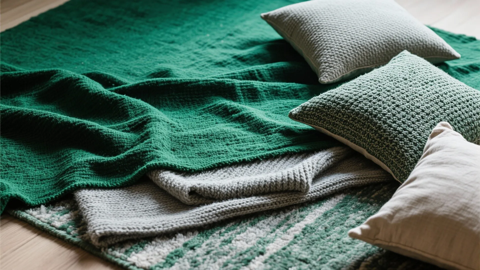 4. Layered Textiles in Green and Grey