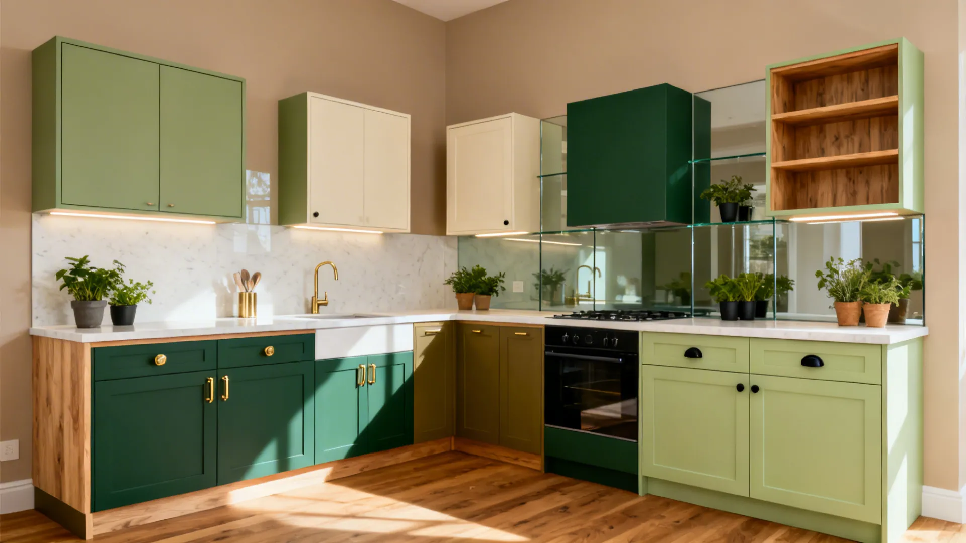 5 Modular Kitchen Designs in Green Colour
