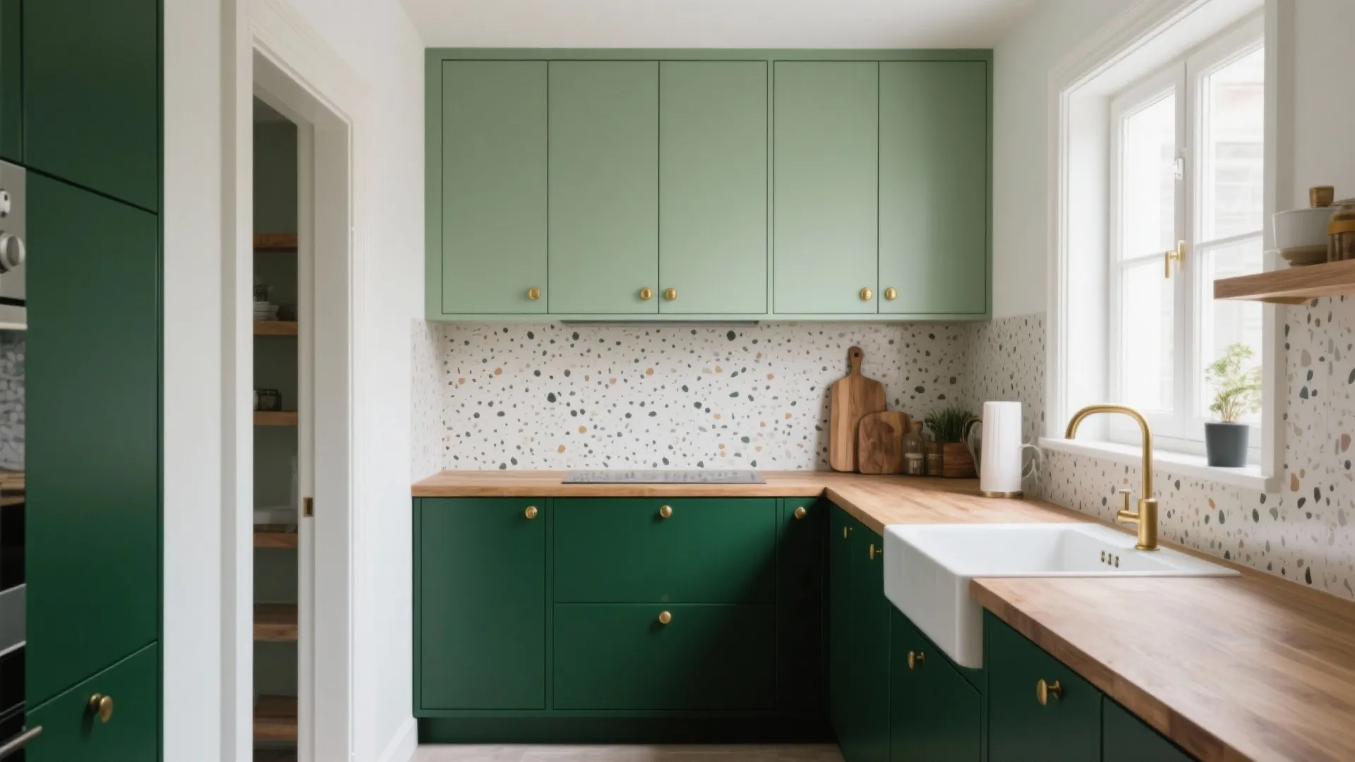 Two-Tone Green Kitchens That Cook