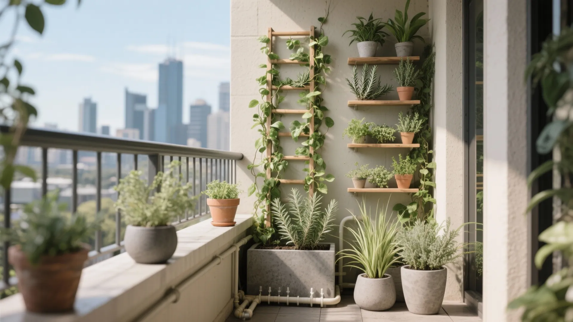 3) Green layers: hardy natives, herbs, and vertical frames