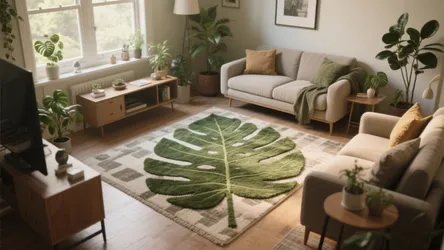 10 Living Room Design Ideas with Green Leaf Rugs