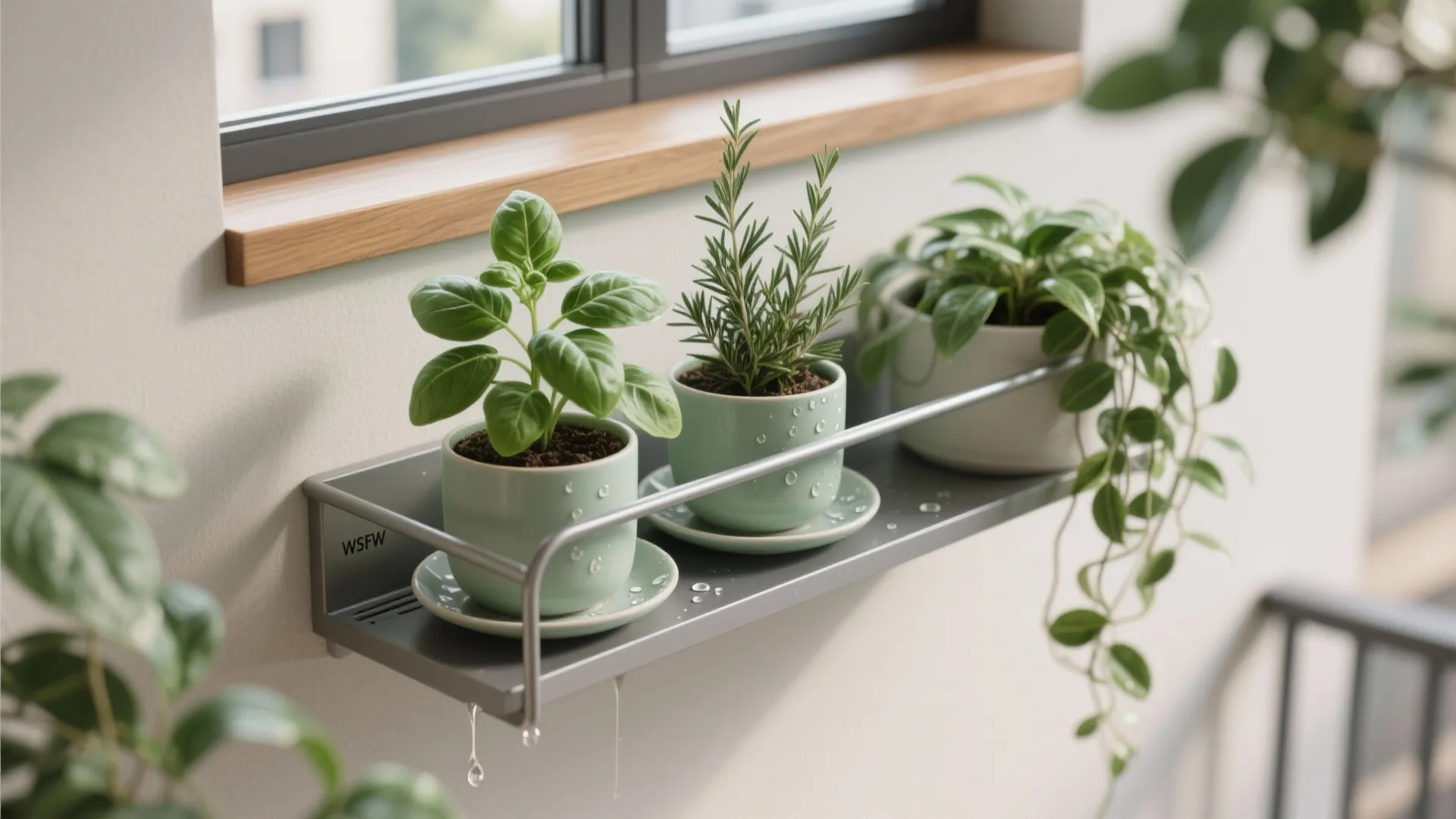 3) Green Ledge: Herb Planters and a Slim Railing Shelf