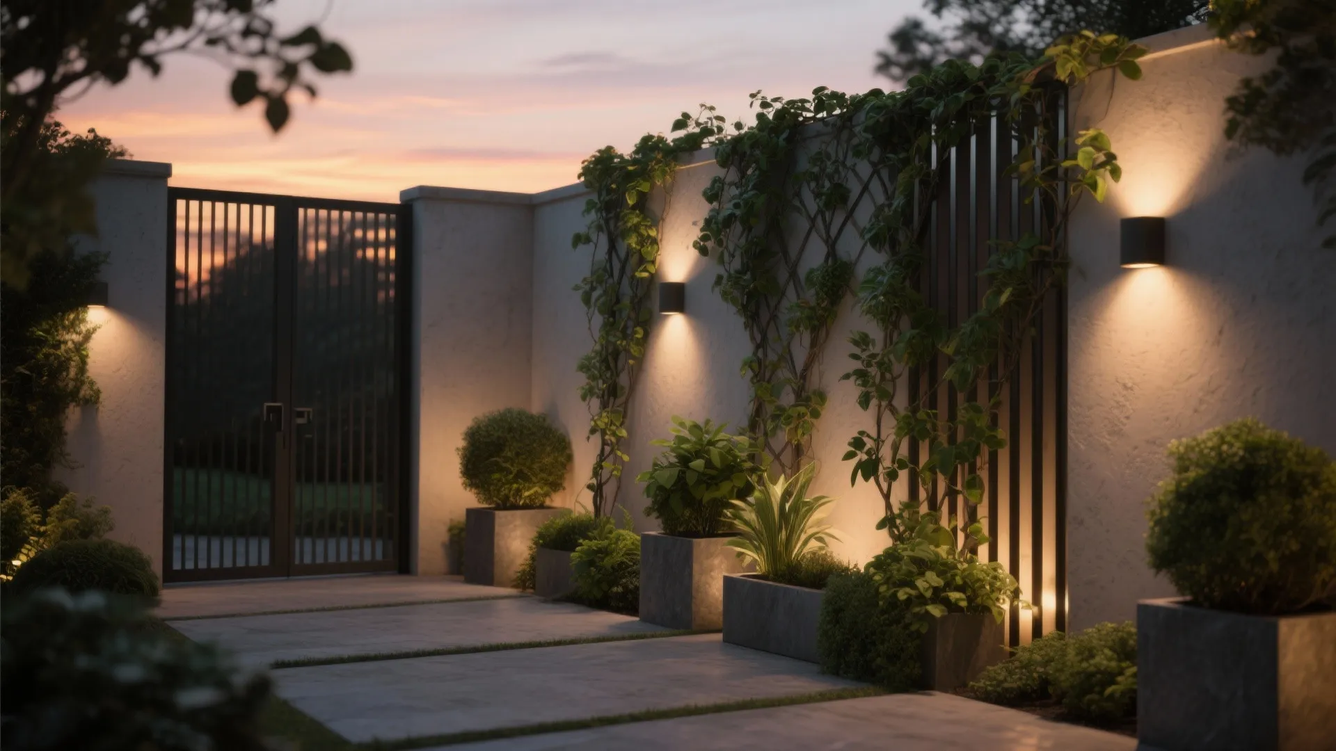 4) Layer greenery and light to soften the mass