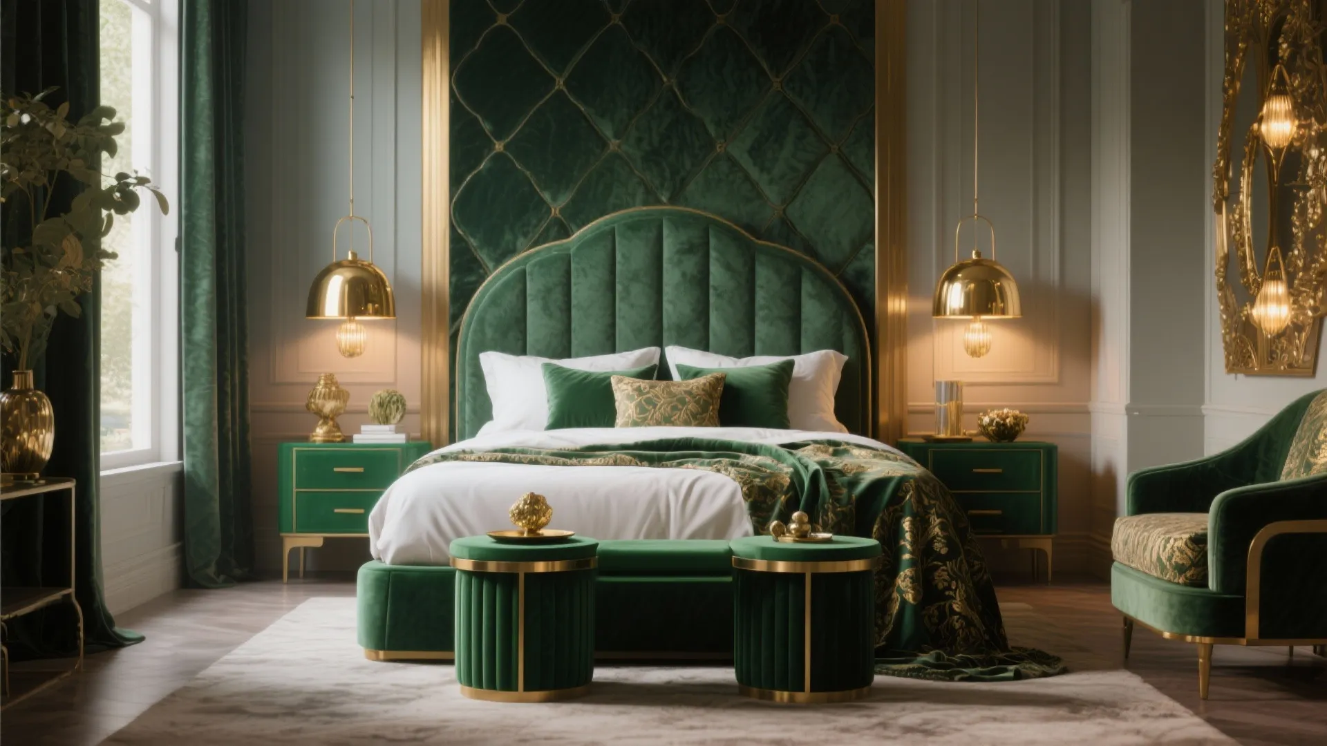 5. Green + Metallic Accents