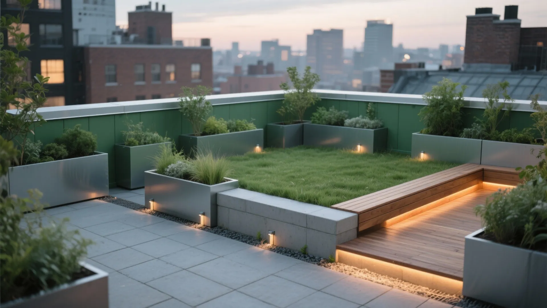 Green Parapet with Planters and Seating