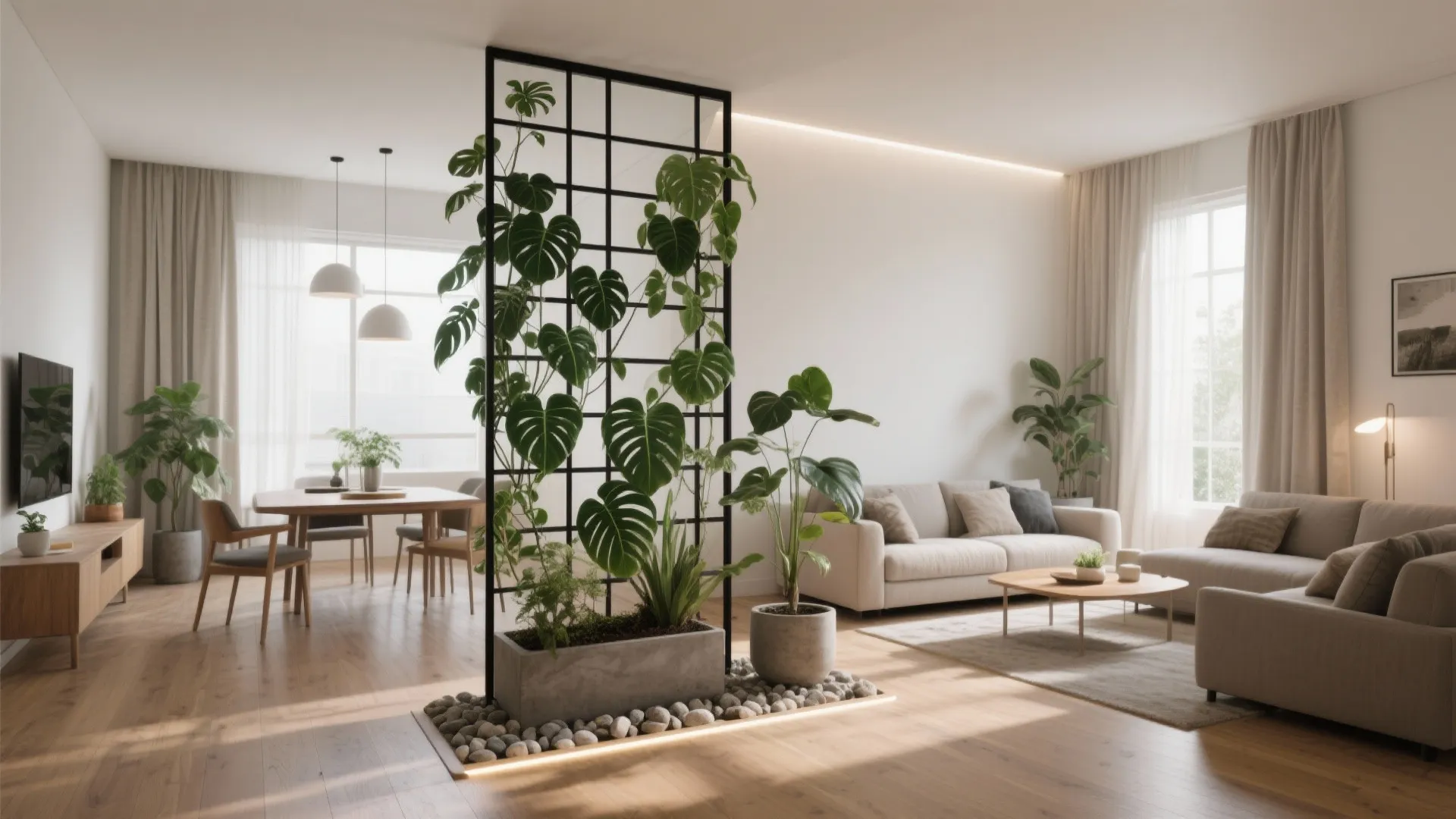 Green Partition: Planter Walls and Slim Trellises