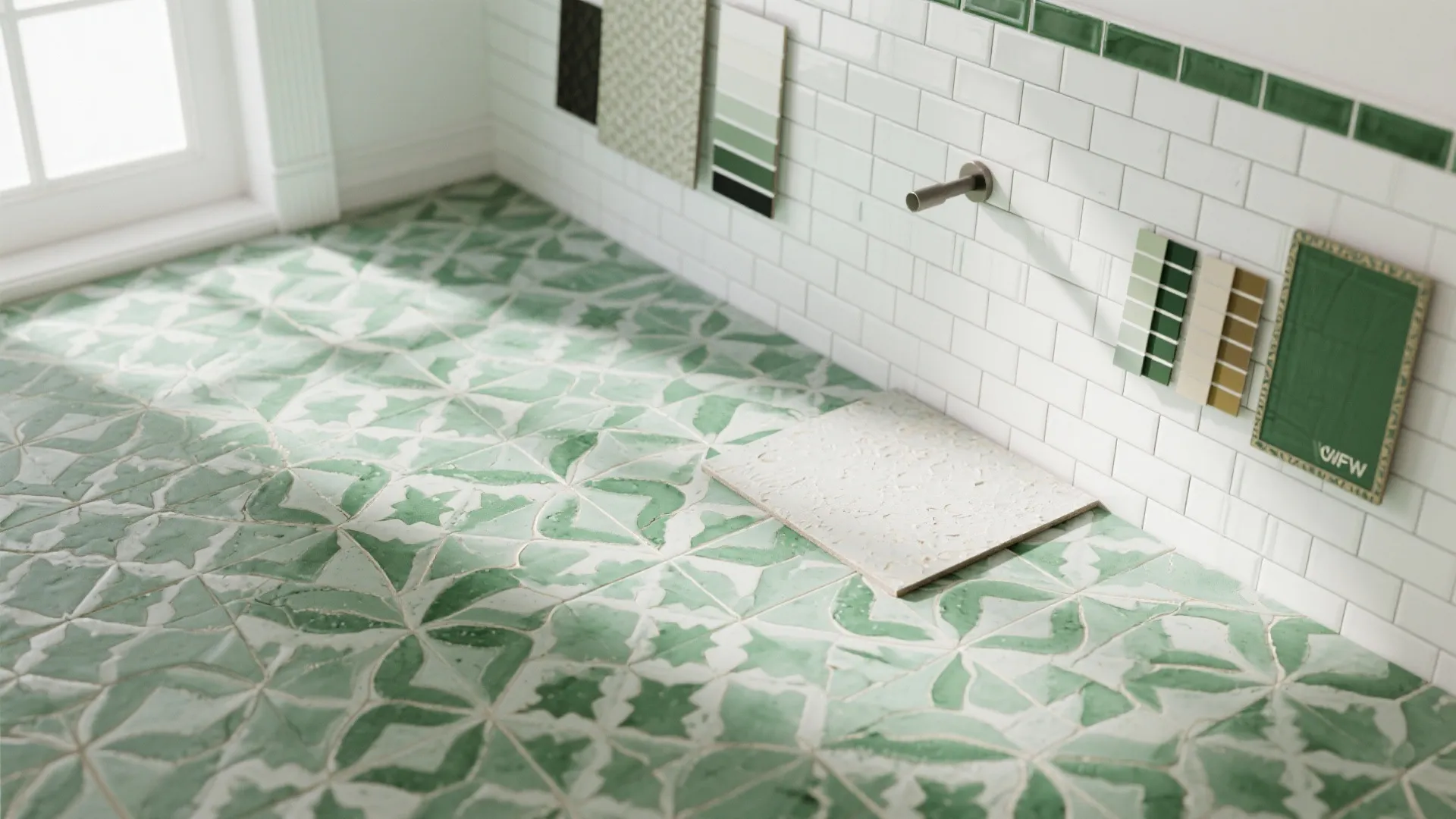 3. Green Patterned Floor with White Walls