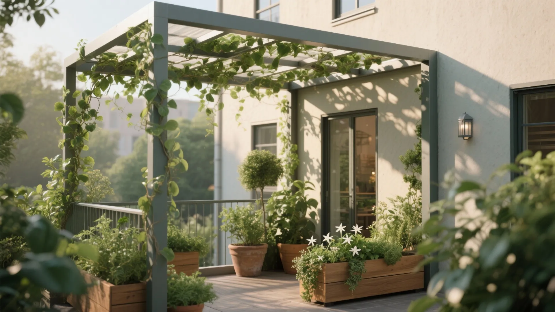 Green Pergola Canopy with Climbing Vines