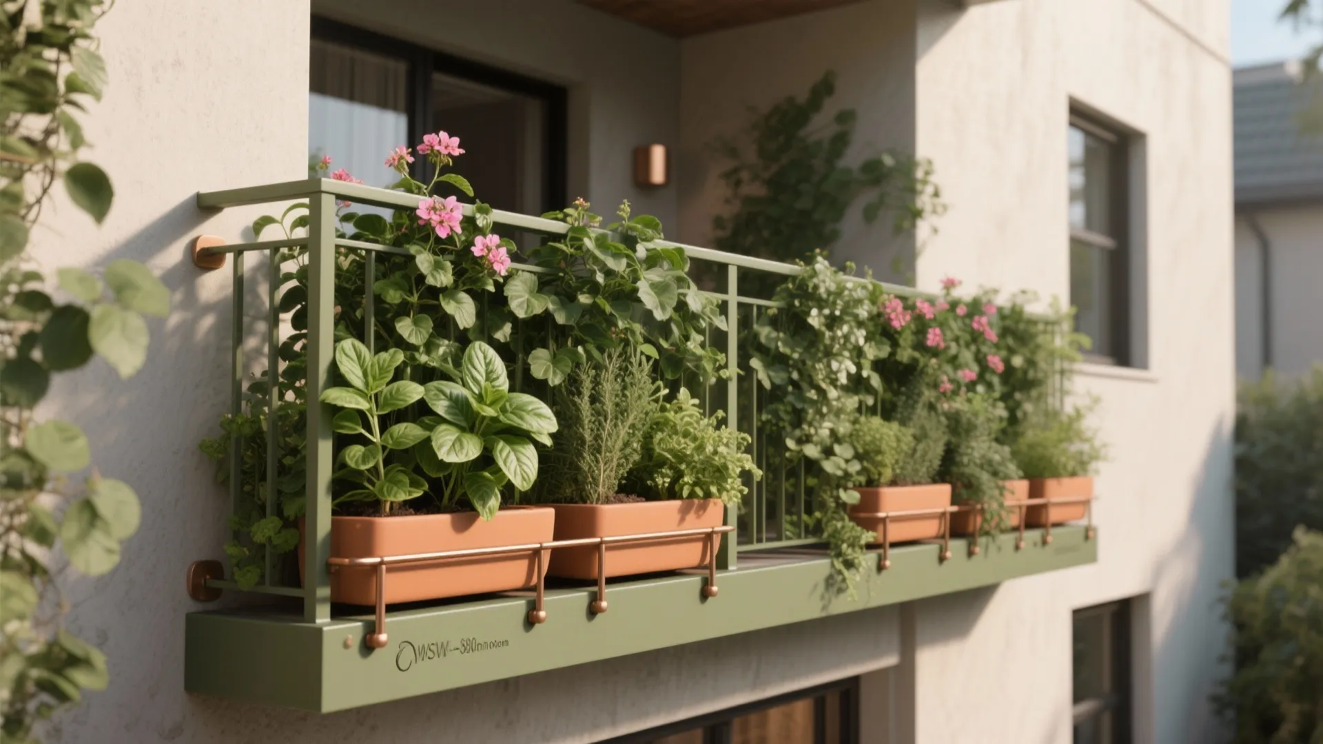 Greenery-first rail with integrated planters