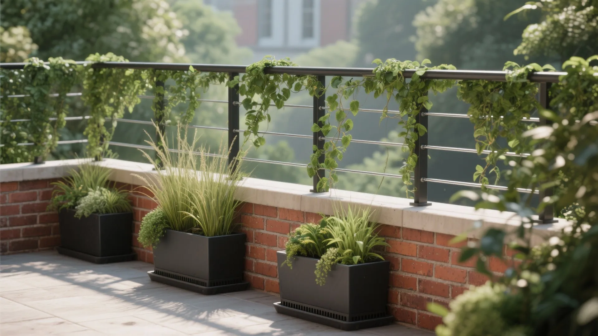 3) Living Privacy: Green Screens, Planters, and Trellis Lines