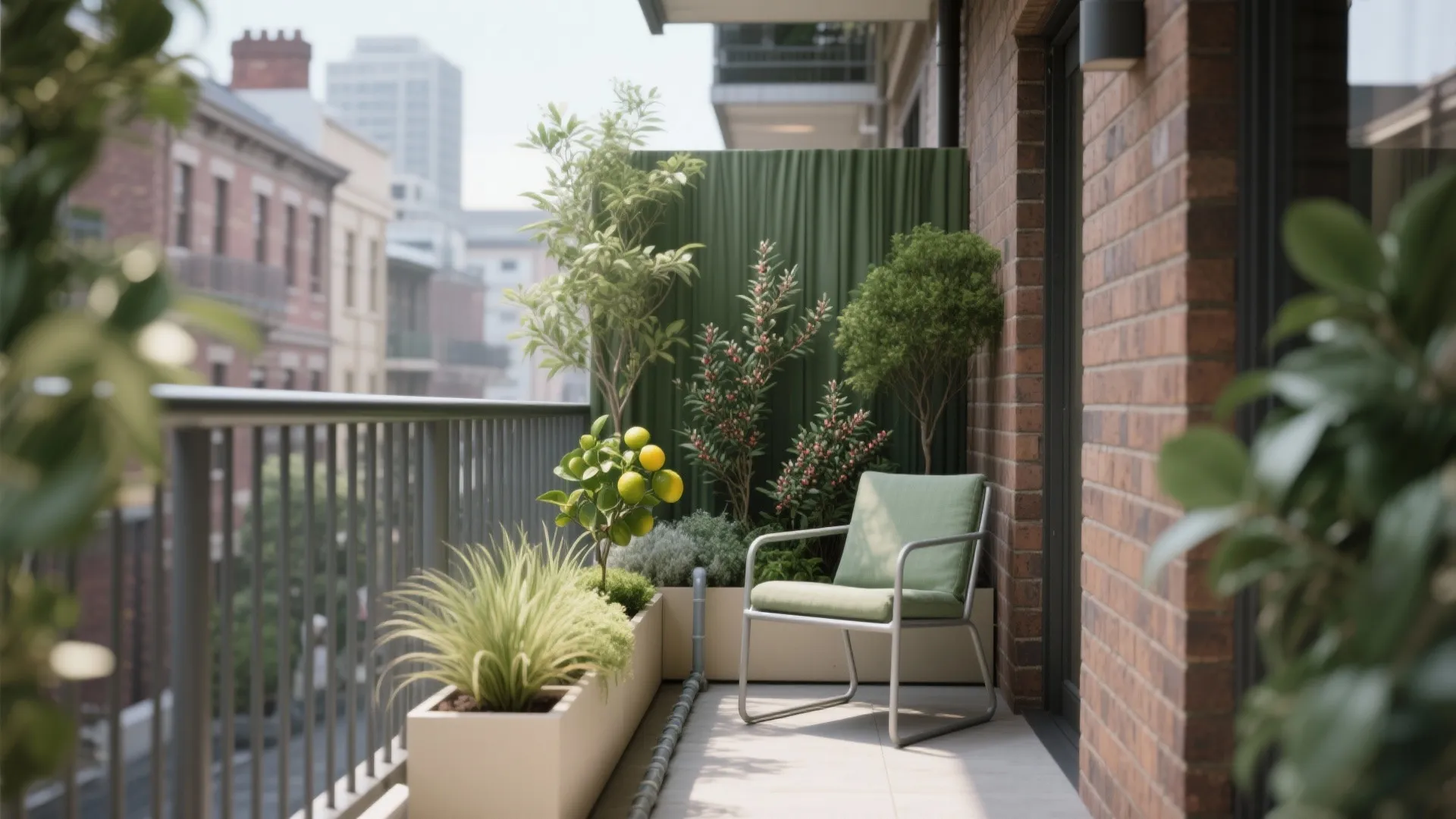 Green privacy with native plants and slim planters