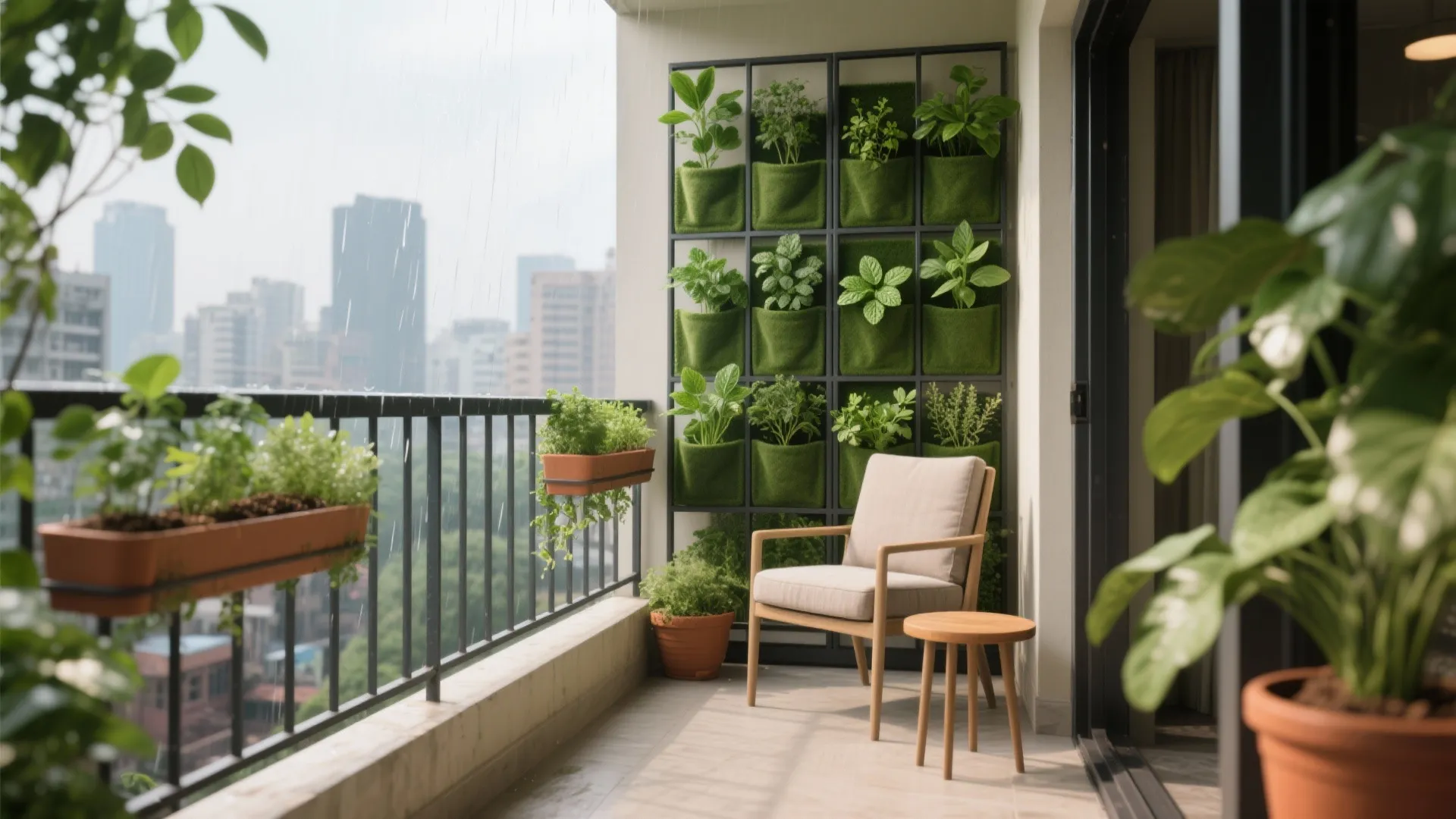 Vertical green walls and railing planters