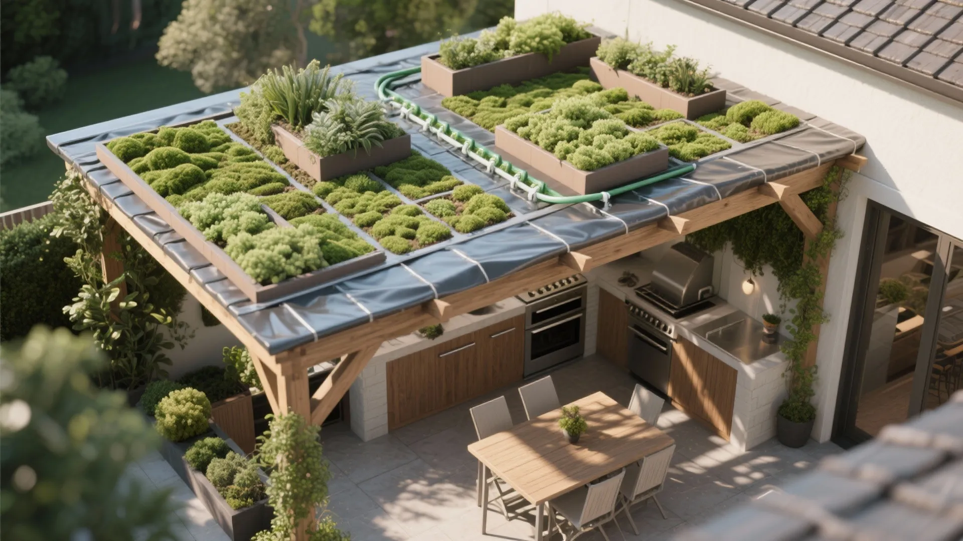 3. Green Roof or Planter Canopy for Cooling and Ambience