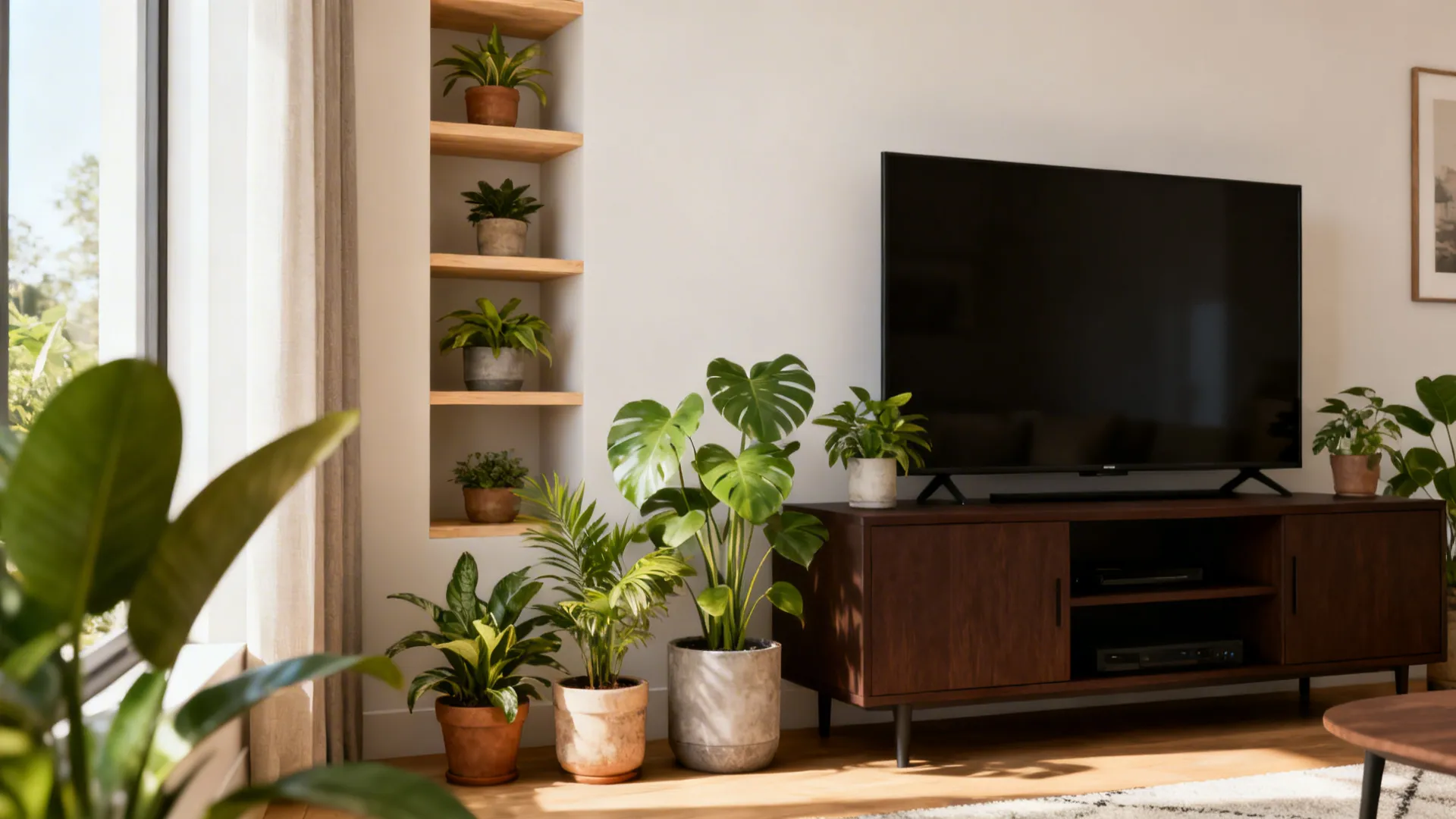 5. Anchor with greenery and streamlined shelving